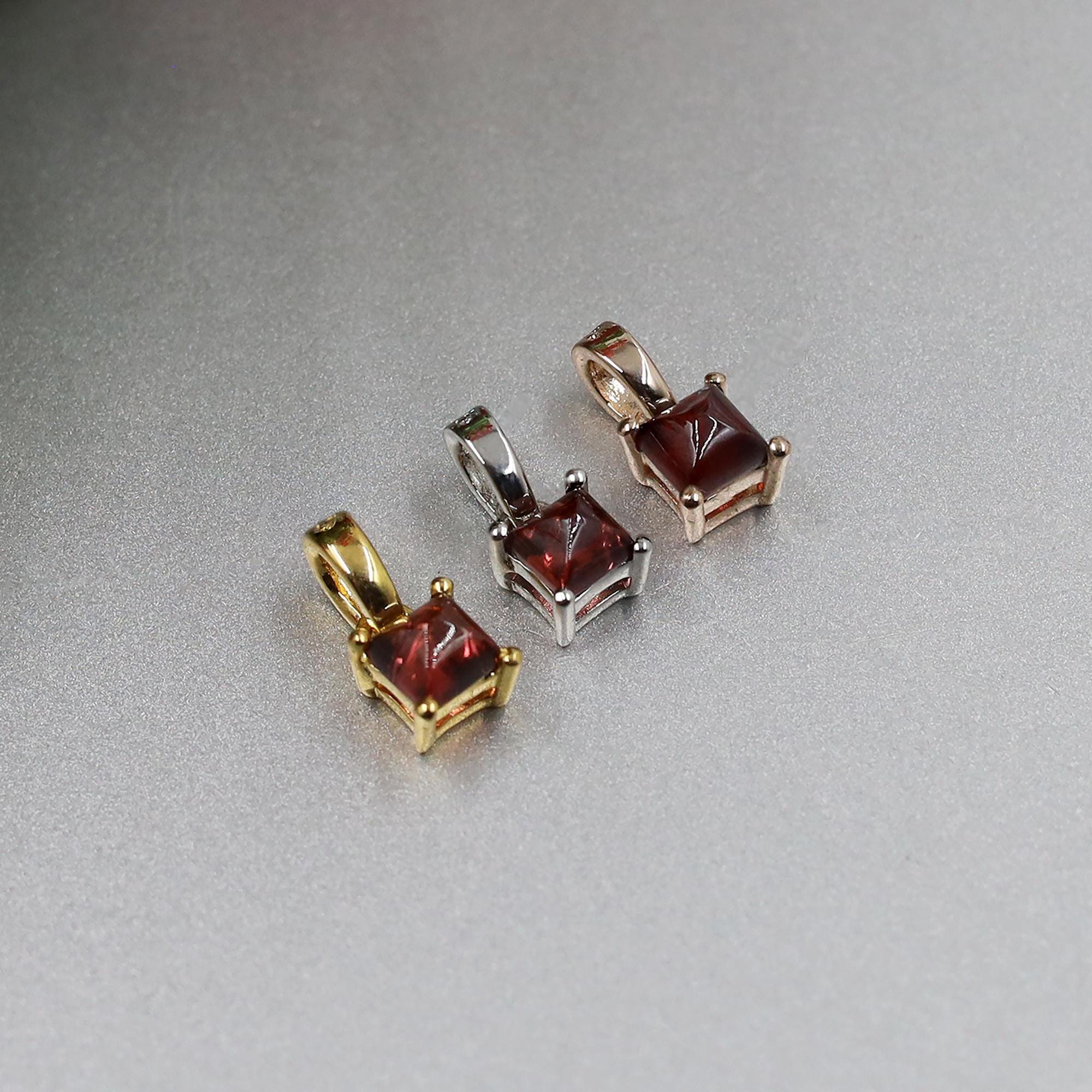 Natural Garnet Square Pendant: Vintage 925 Silver January Birthstone Necklace