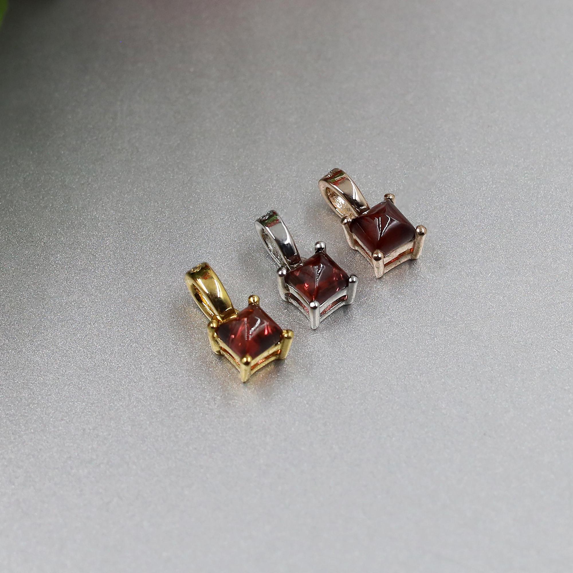 Garnet Pendant Necklace: Natural Gemstone, Rose Gold & Yellow Gold Silver