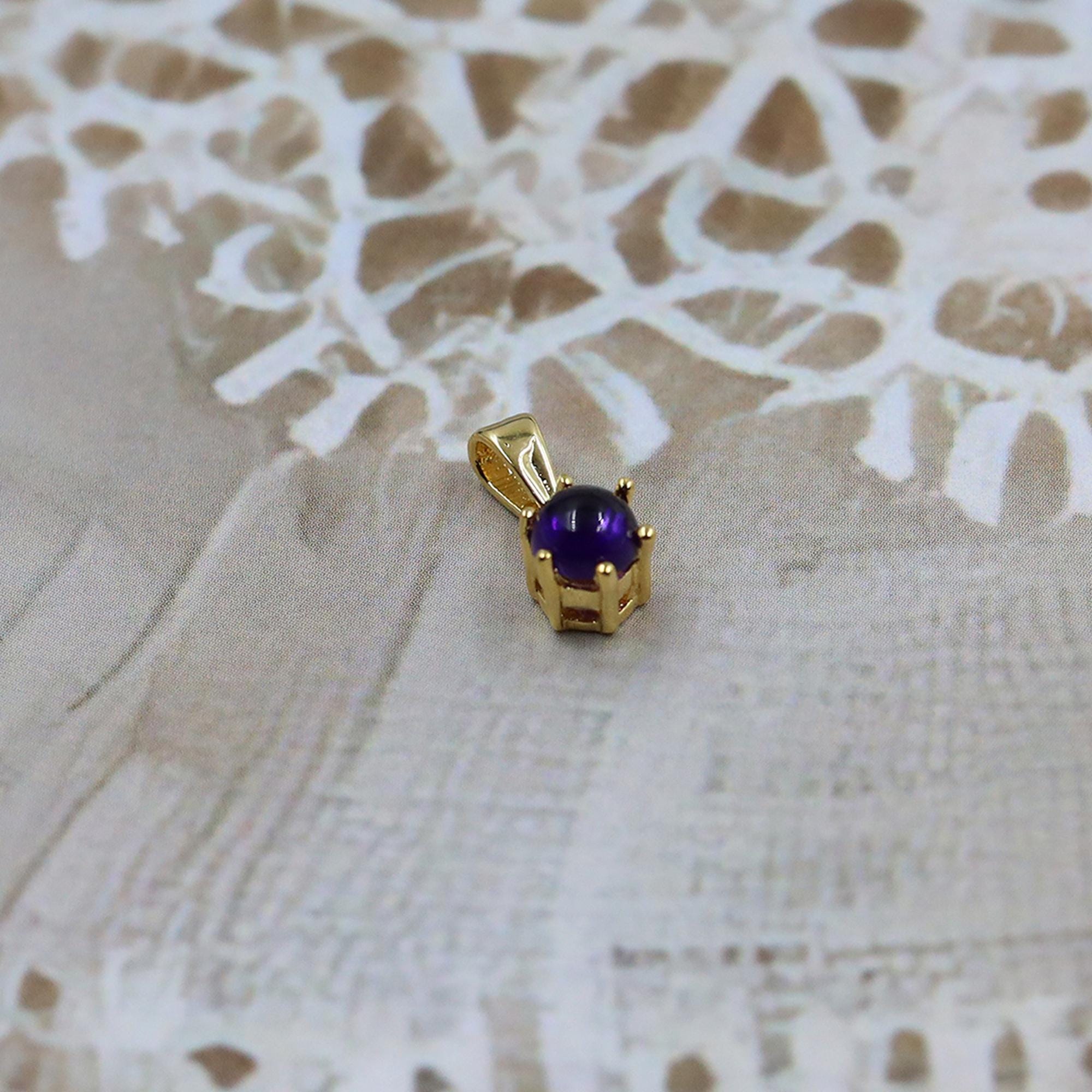 Natural Amethyst 925 Sterling Silver Round Cabochon Pendant