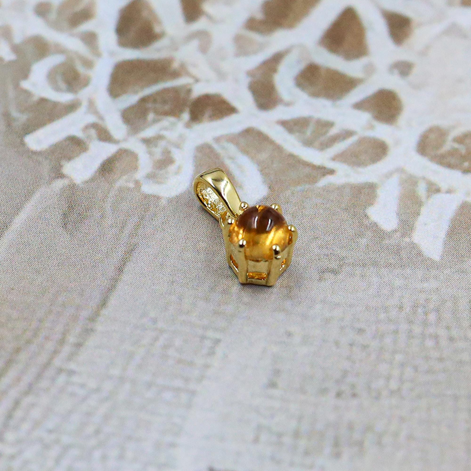 Natural Citrine Pendant: Round Cabochon, 925 Silver, Handmade