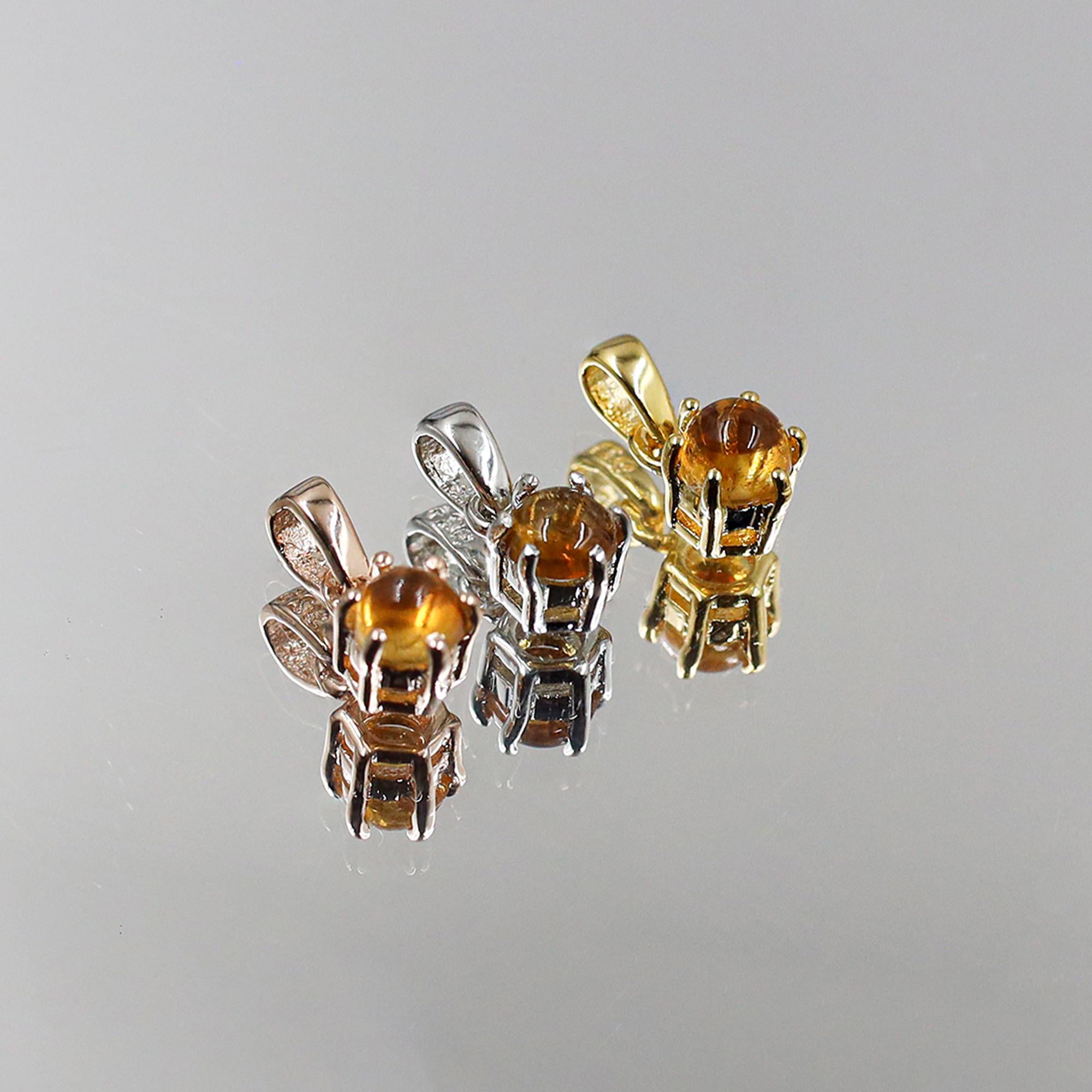 Natural Citrine Pendant: Round Cabochon, 925 Silver, Handmade