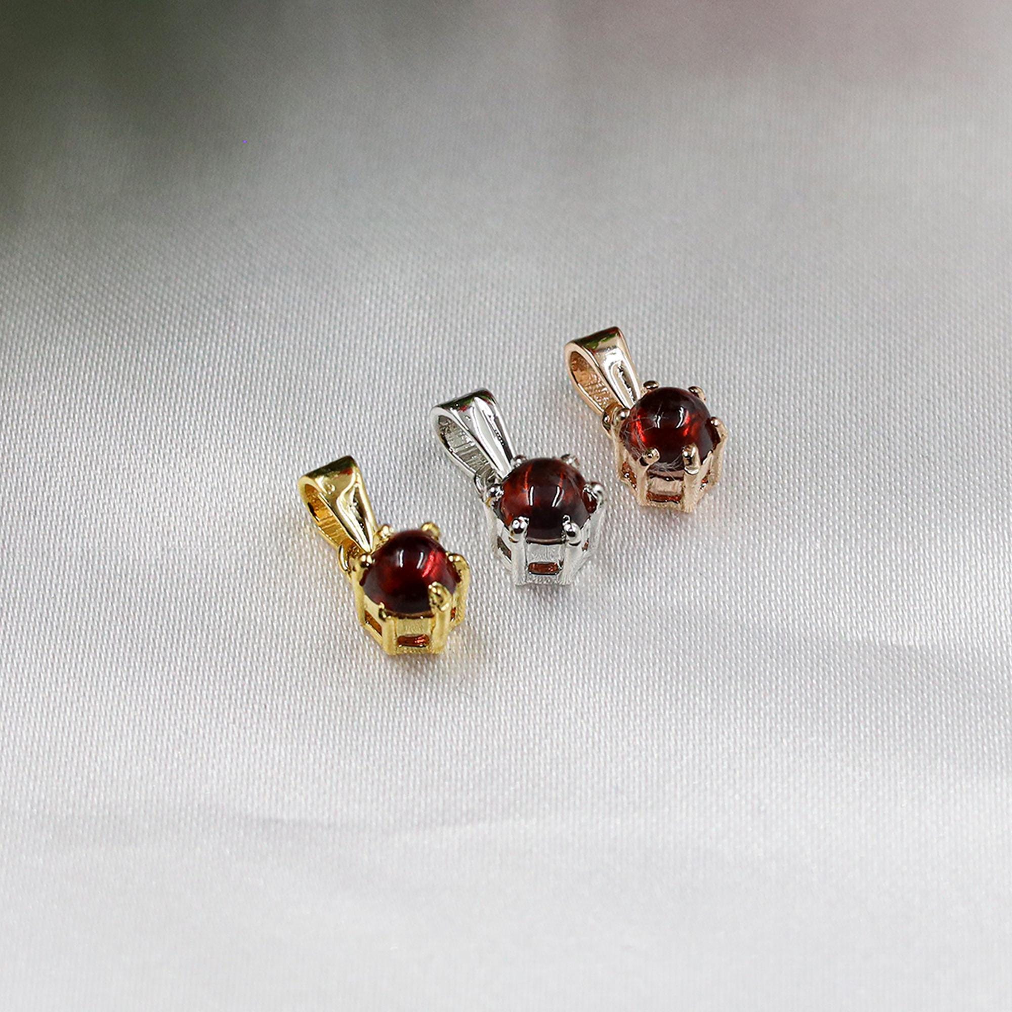 Red Garnet Pendant: Round Cabochon, 925 Sterling Silver, Handmade