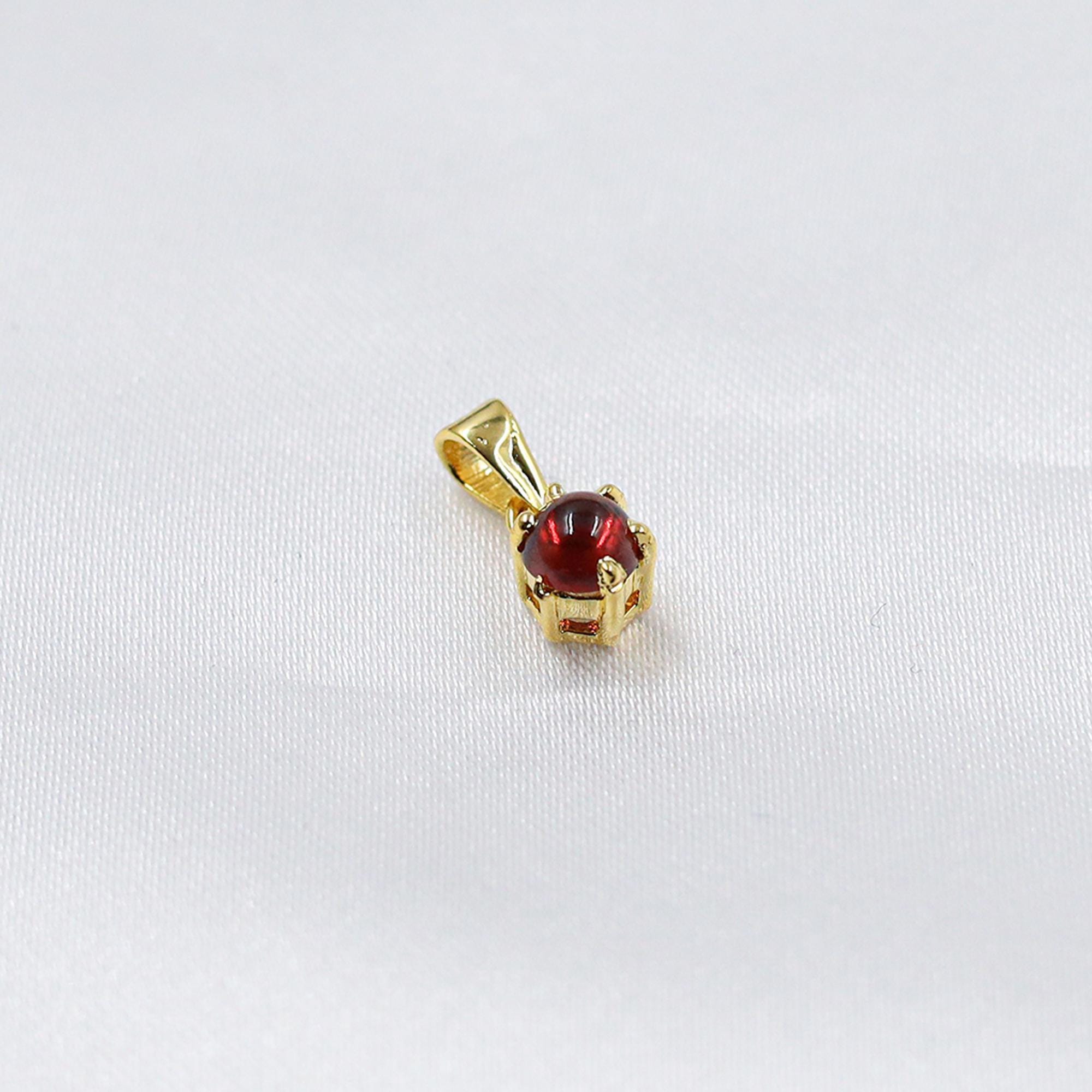 Red Garnet Pendant: Round Cabochon, 925 Sterling Silver, Handmade