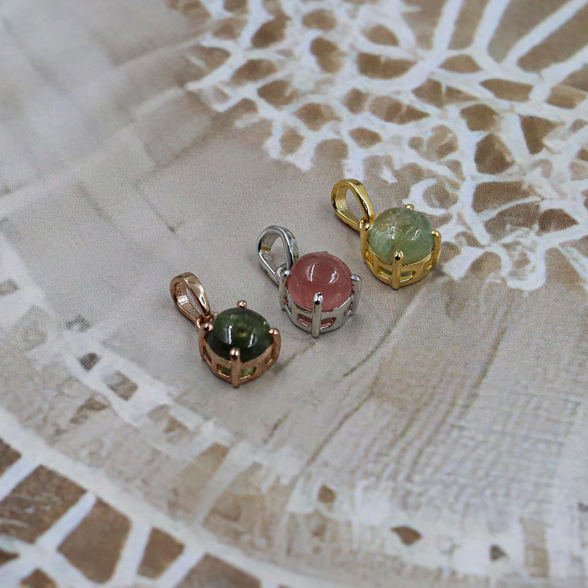 Natural Tourmaline Sterling Silver Pendant Necklace: October Birthstone