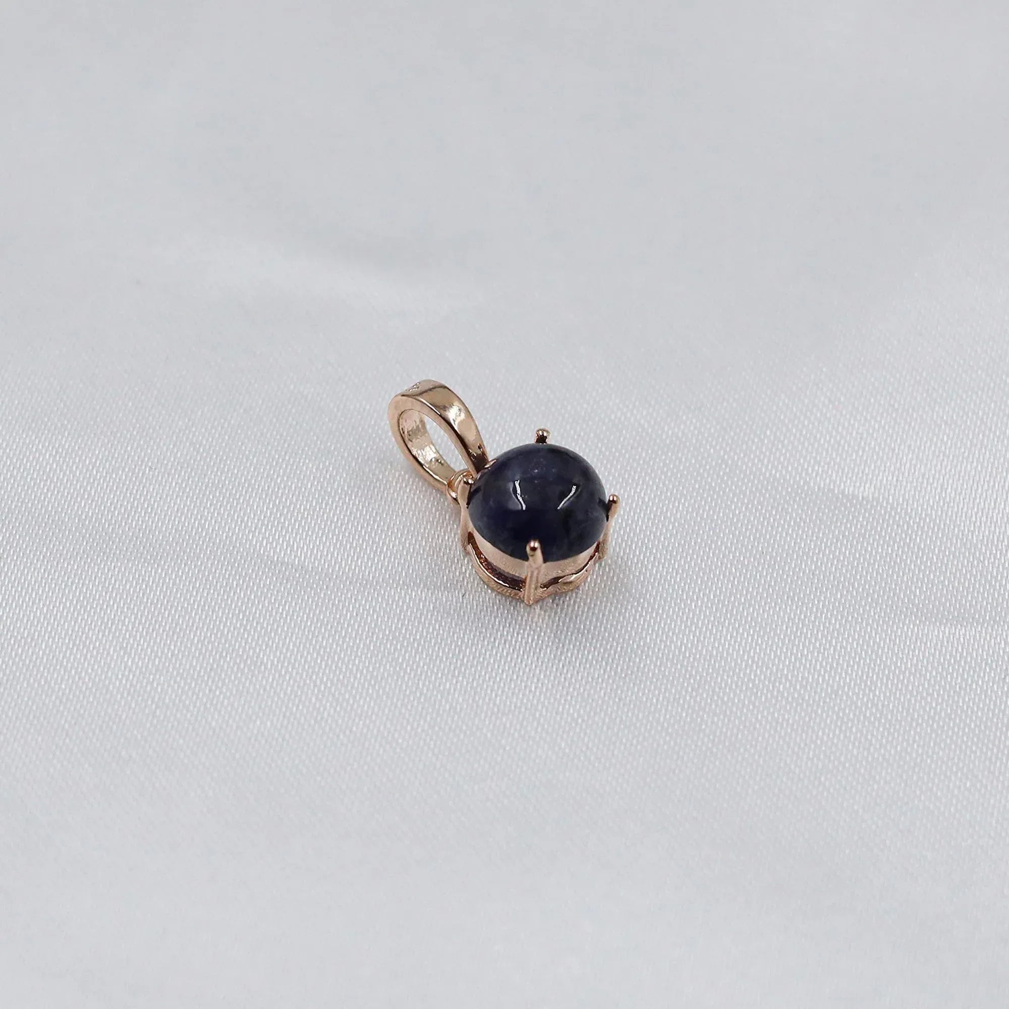 Iolite Pendant Necklace: 925 Sterling Silver, Round Cabochon Gemstone
