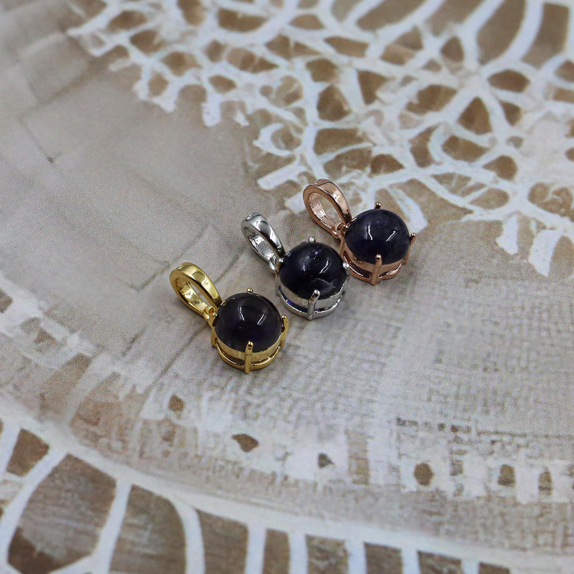 Iolite Pendant Necklace: 925 Sterling Silver, Round Cabochon Gemstone