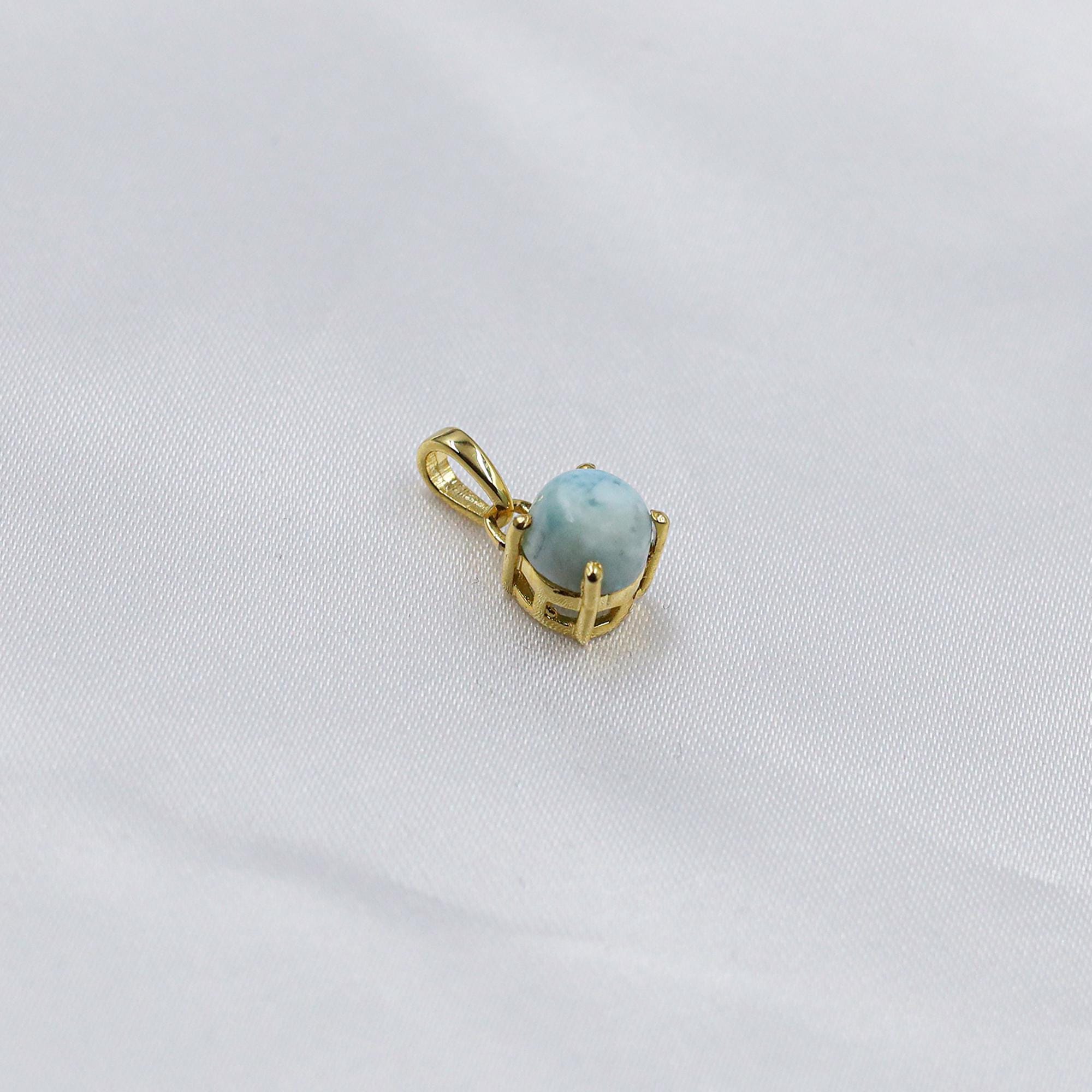 Larimar Pendant: 925 Silver Round Cabochon Gemstone