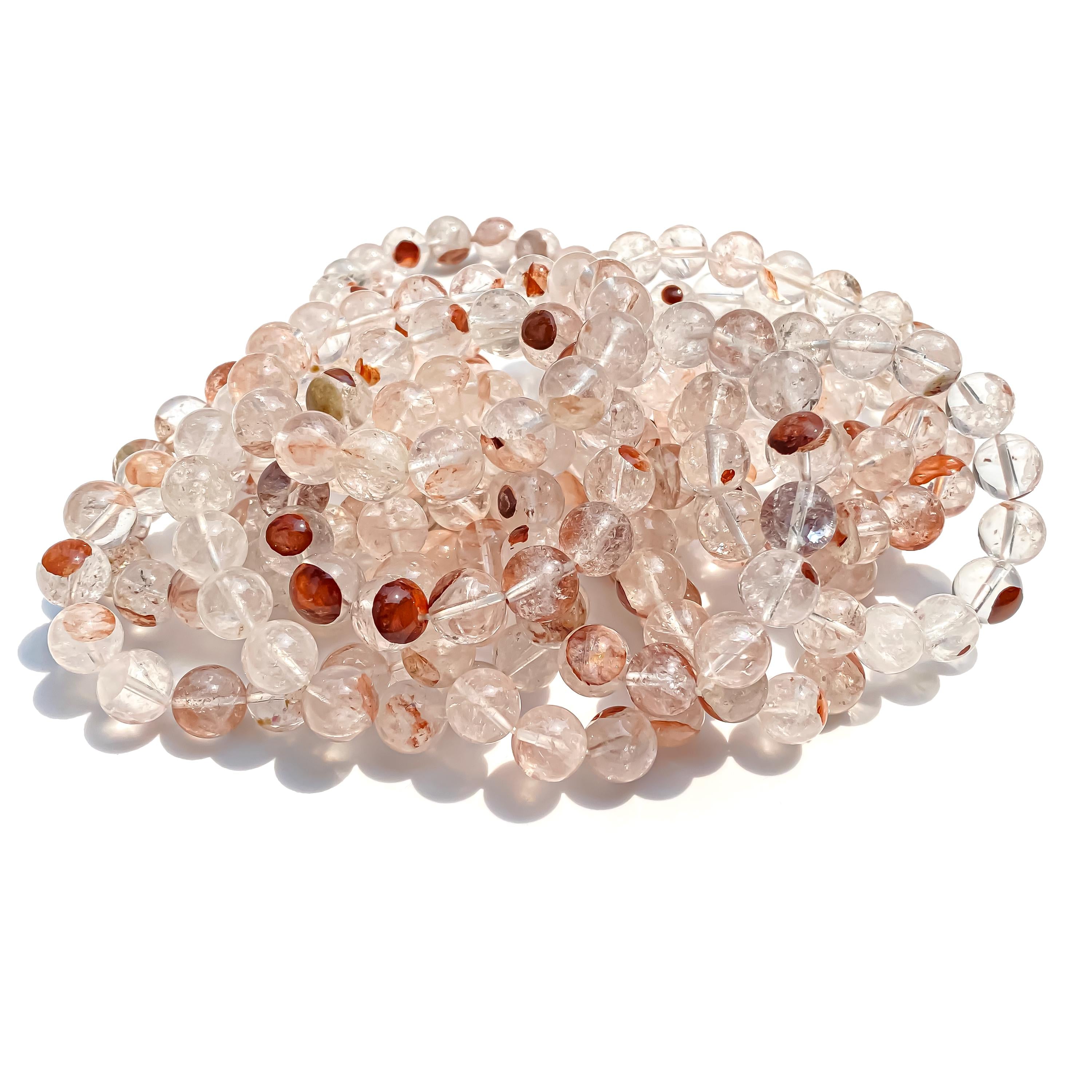 Himalayan Pink Quartz Crystal Bracelet: Natural Gemstone Stretch Jewelry