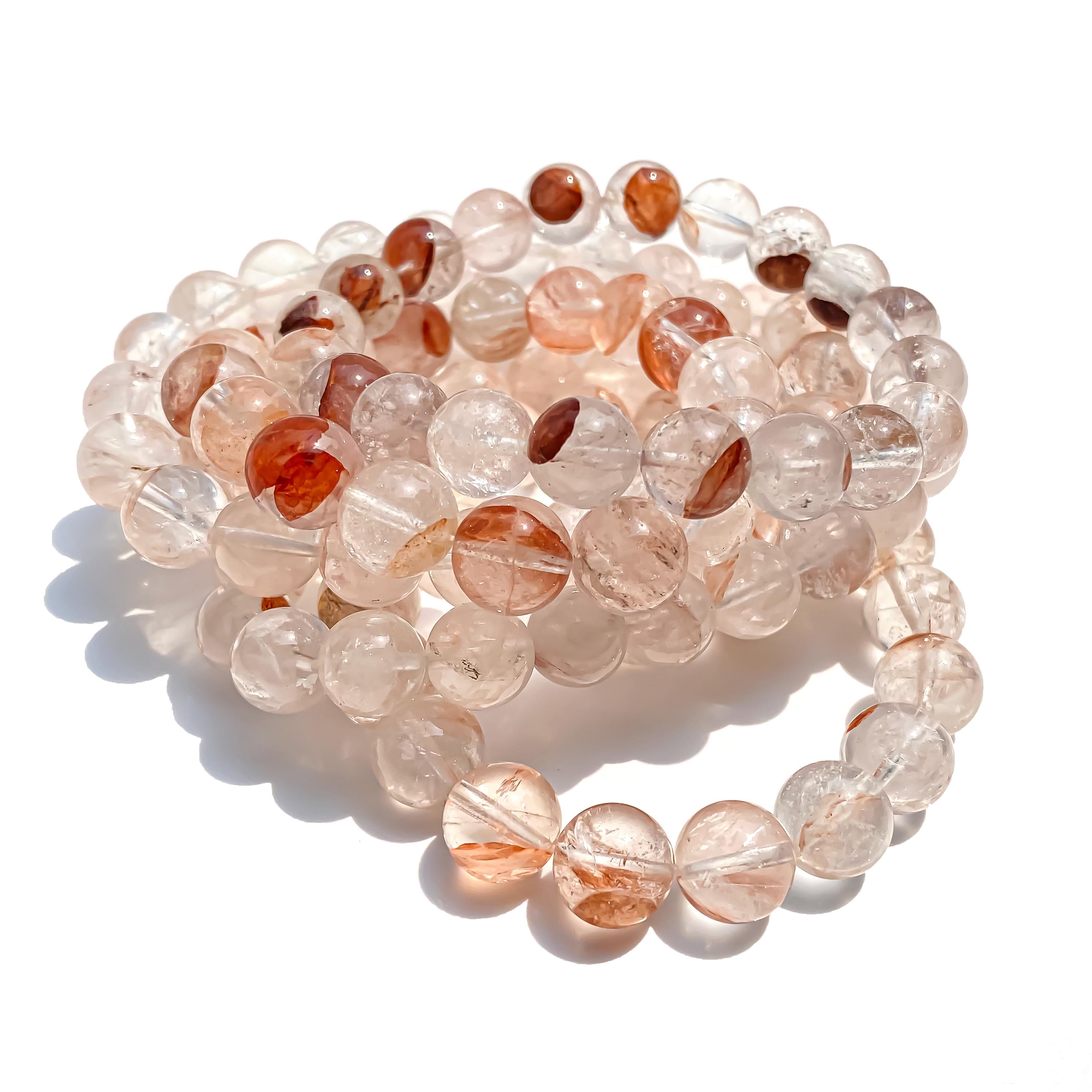 Himalayan Pink Quartz Crystal Bracelet: Natural Gemstone Stretch Jewelry
