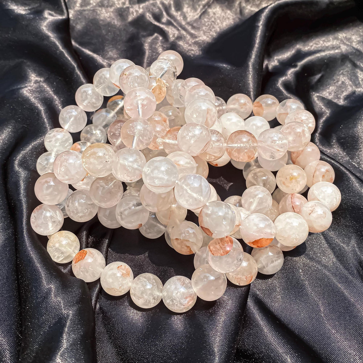Himalayan Pink Quartz Beaded Bracelet: Healing Crystal Jewelry Quartz Bracelets