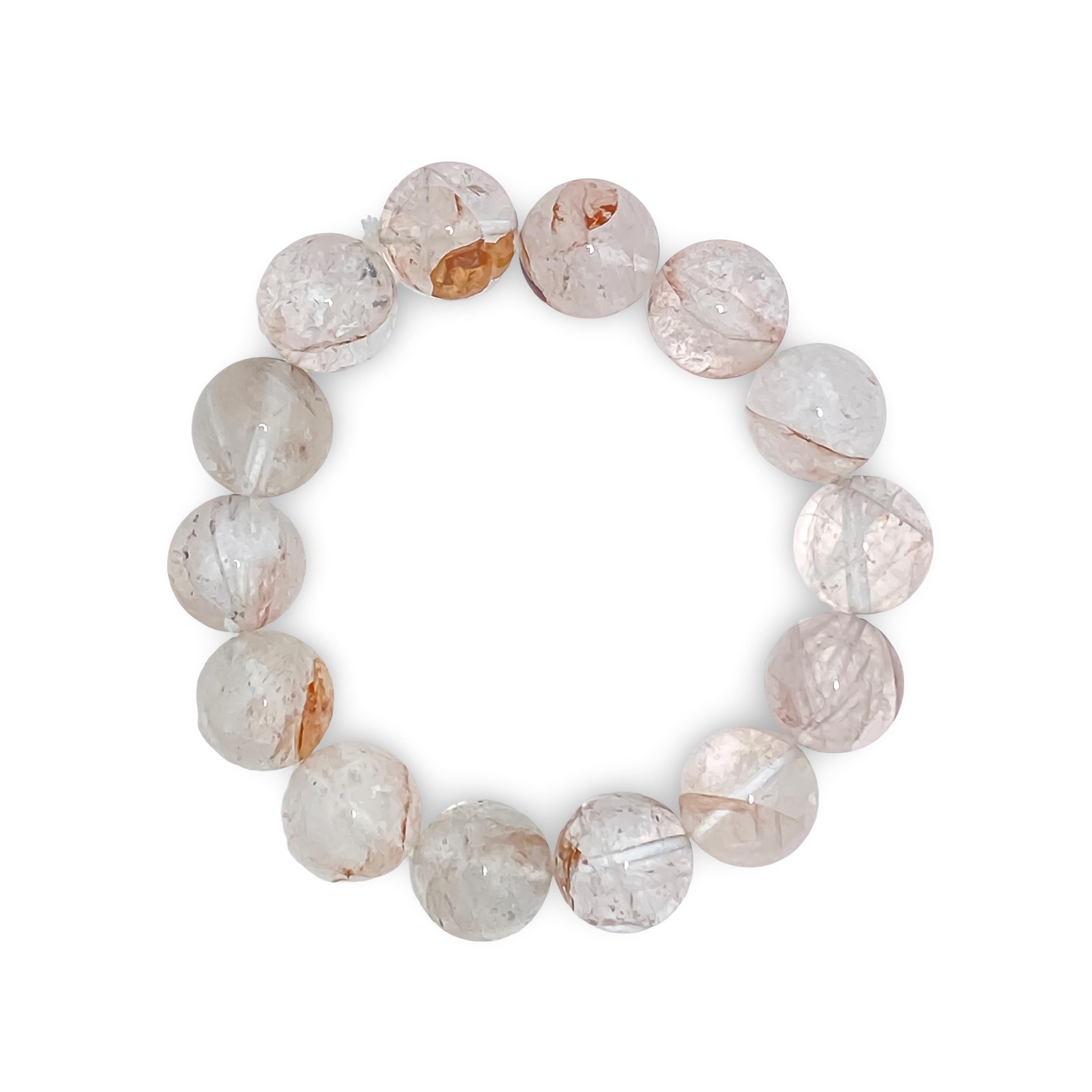 Himalayan Pink Quartz Beaded Bracelet: Healing Crystal Jewelry