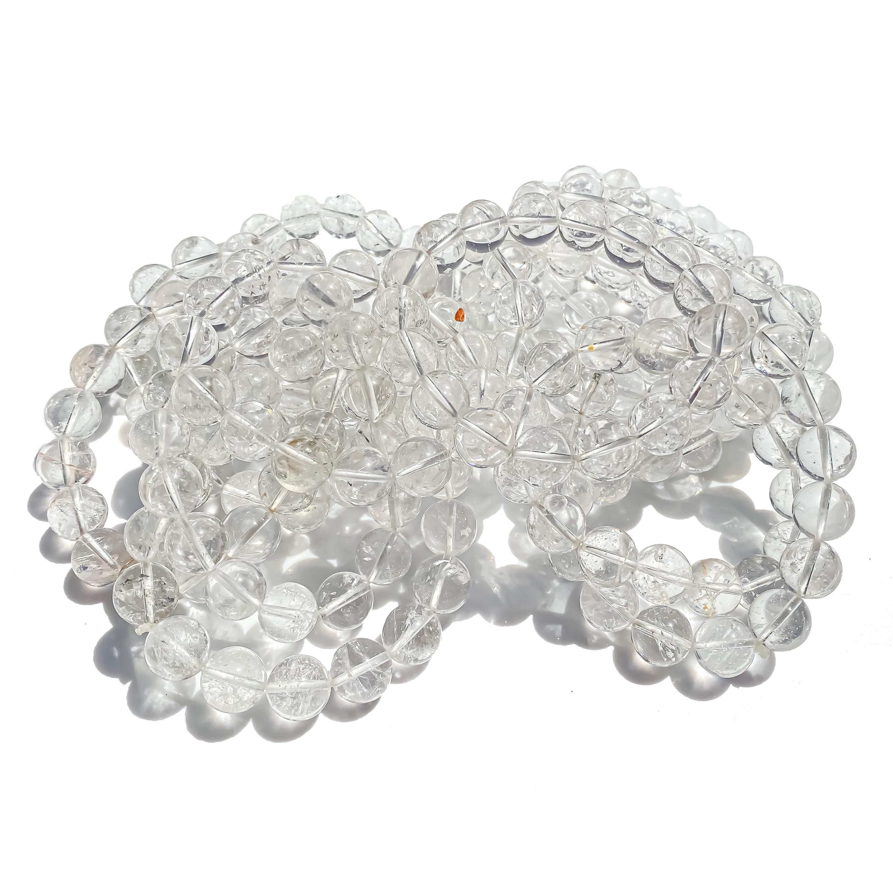 Himalayan White Quartz Bracelet: Rainbow Inclusions, Healing Crystal