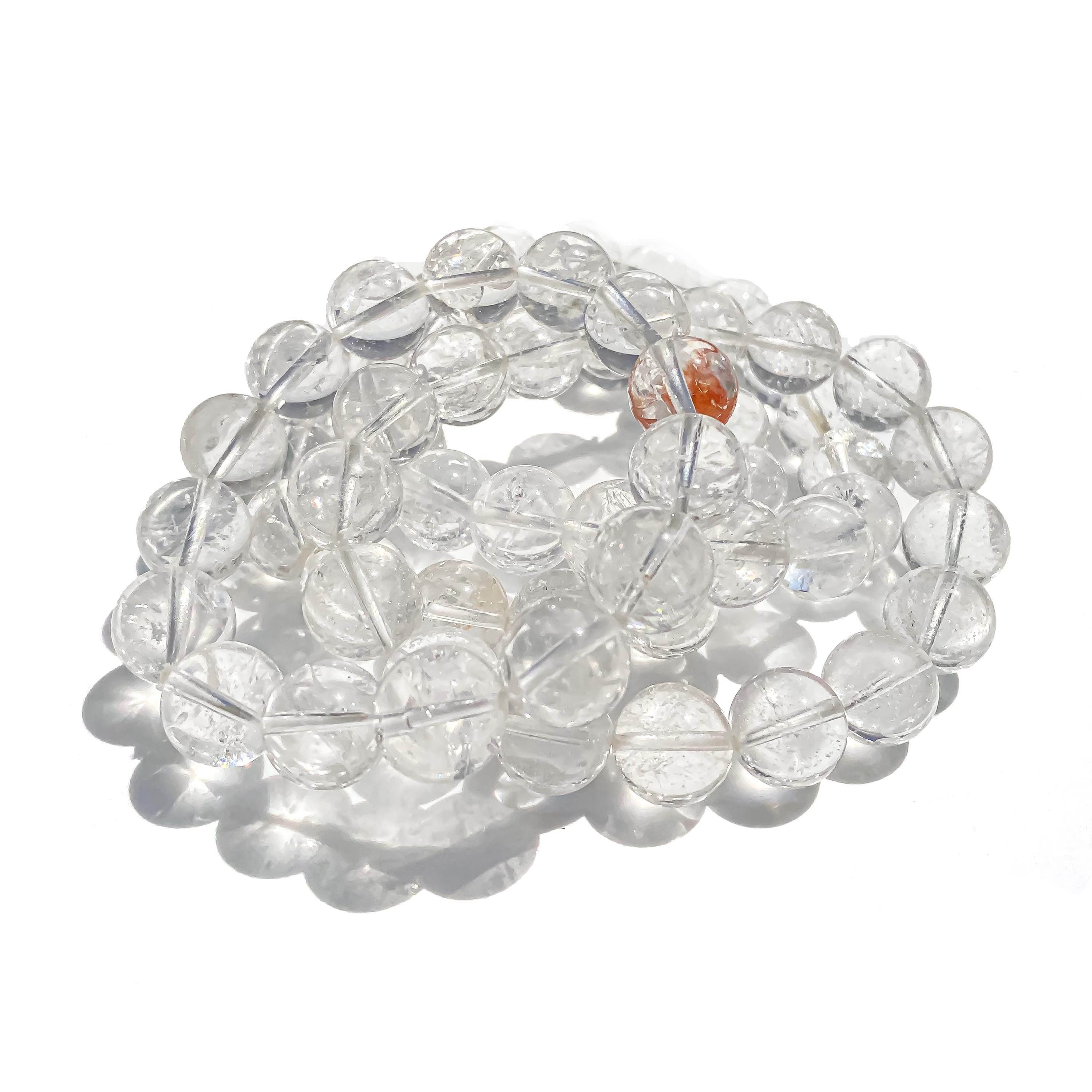 Himalayan White Quartz Bracelet: Rainbow Inclusions, Healing Crystal