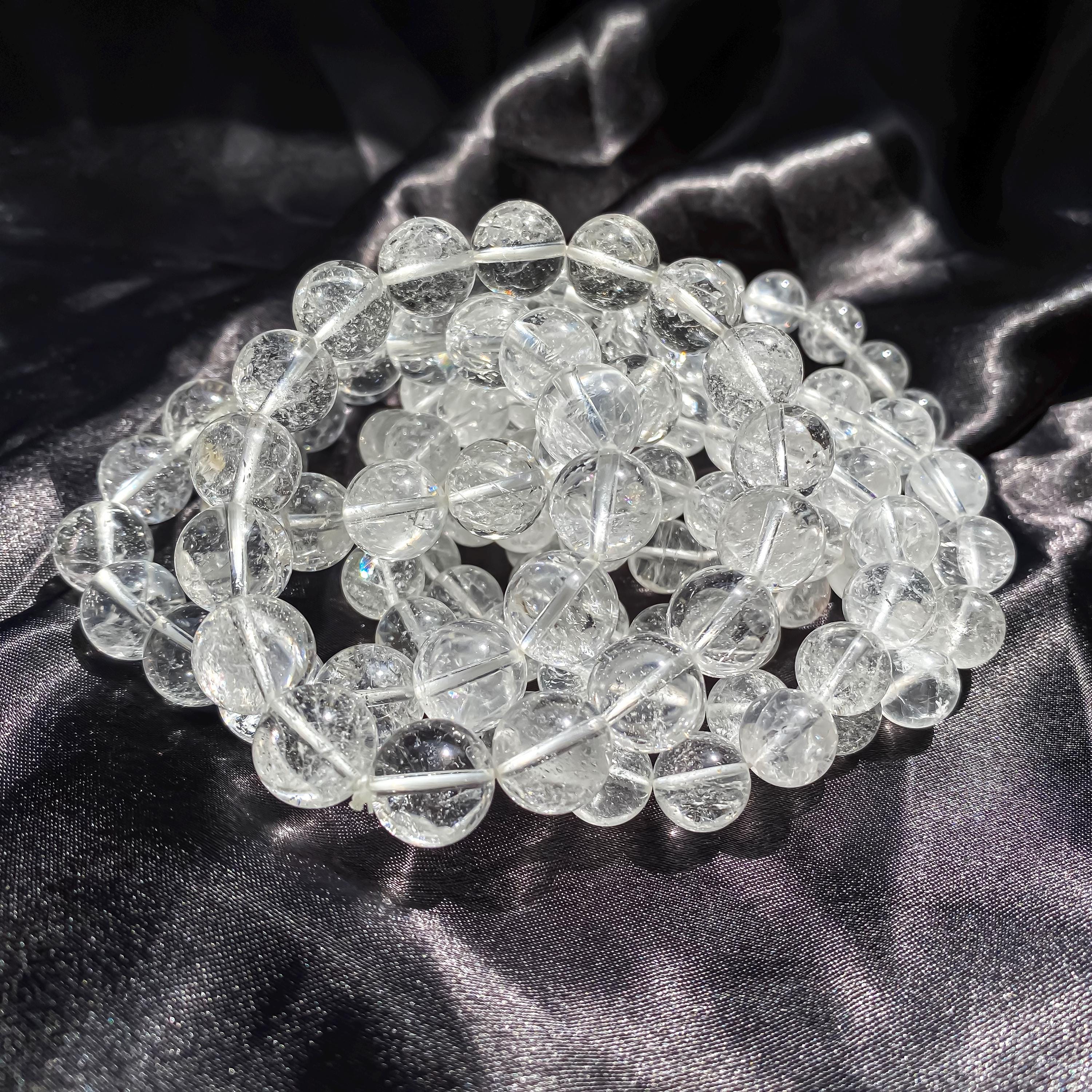 Himalayan White Quartz Bracelet: Rainbow Inclusions, Healing Crystal