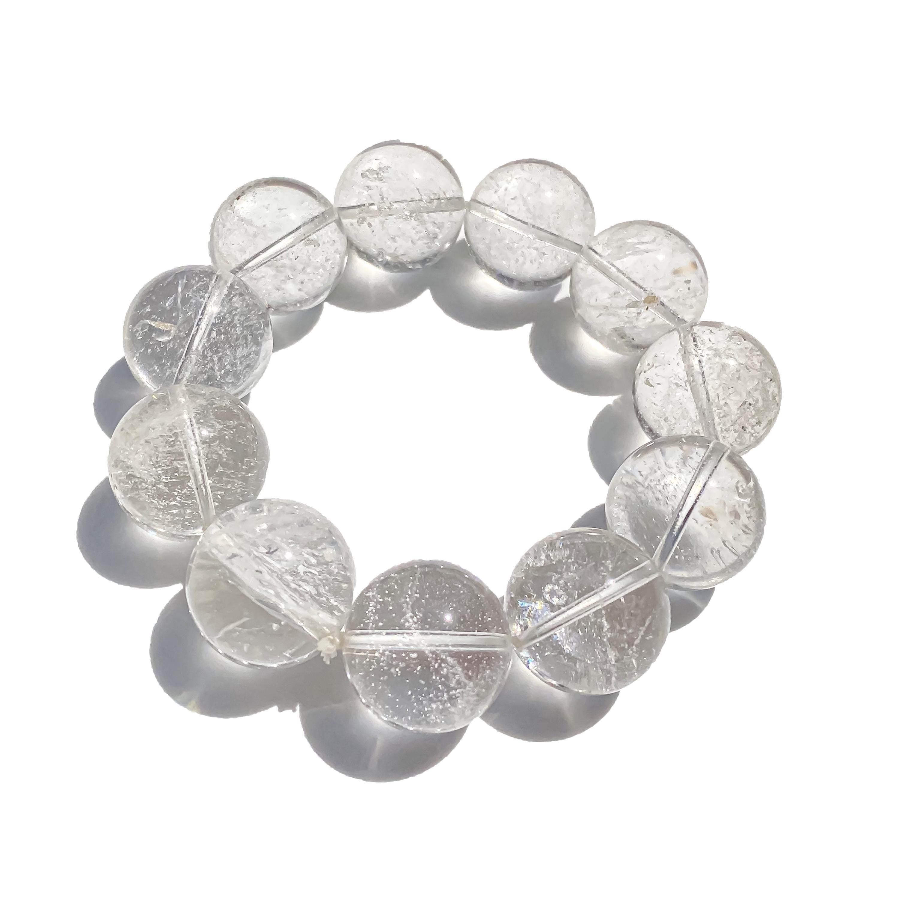 Himalayan White Quartz Bracelet: Rainbow Inclusions, Healing Crystal
