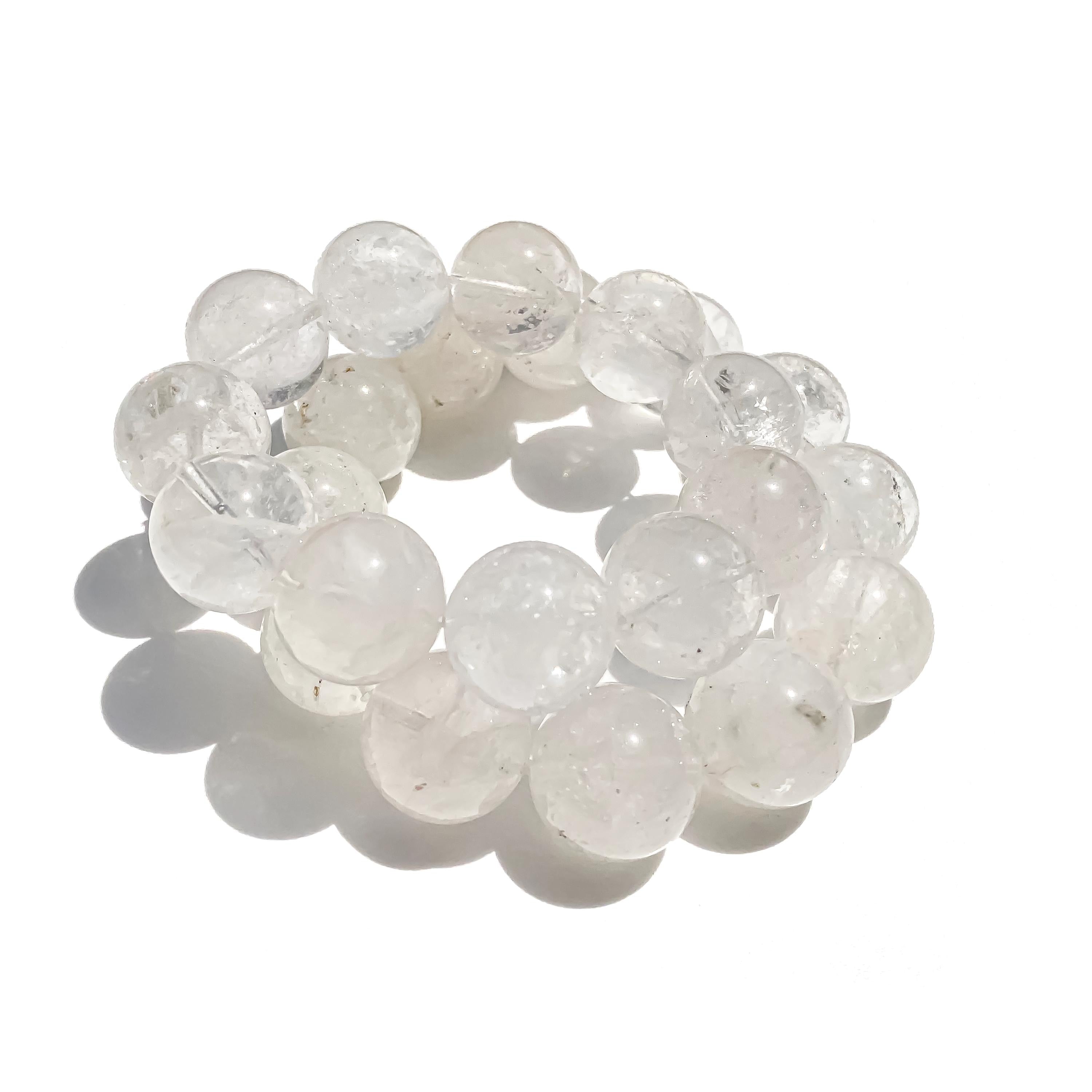 Himalayan White Quartz Bracelet: Rainbow Inclusions, Healing Crystal