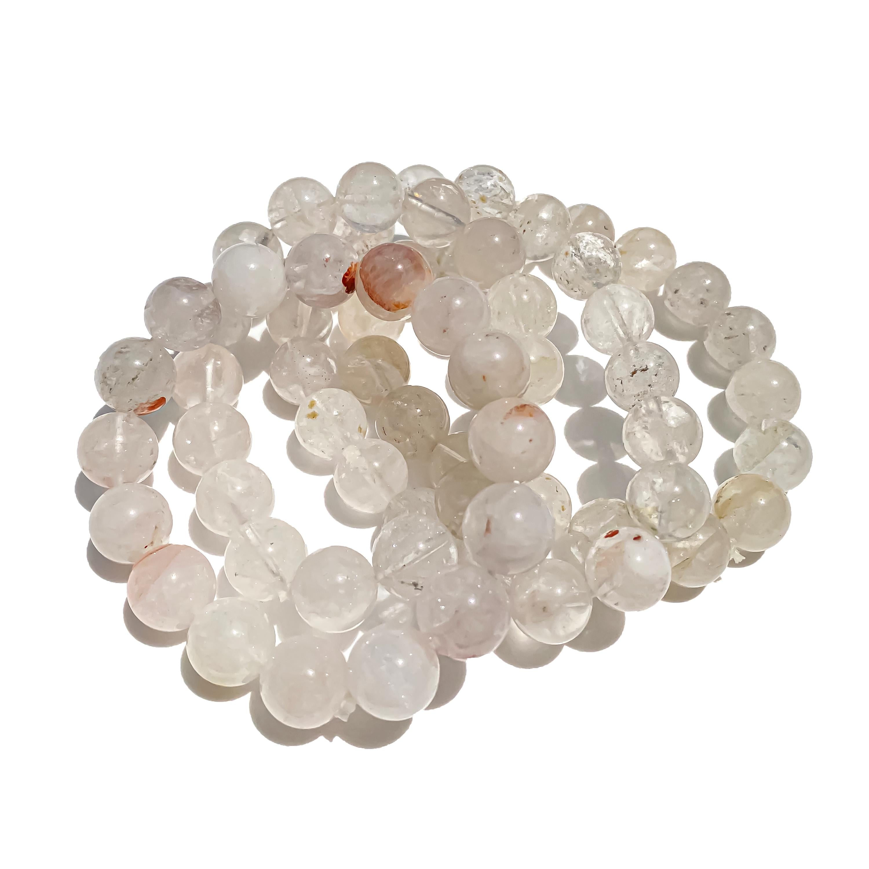 White Quartz Healing Bracelet: Samadhi Crystal, Rainbow Inclusions