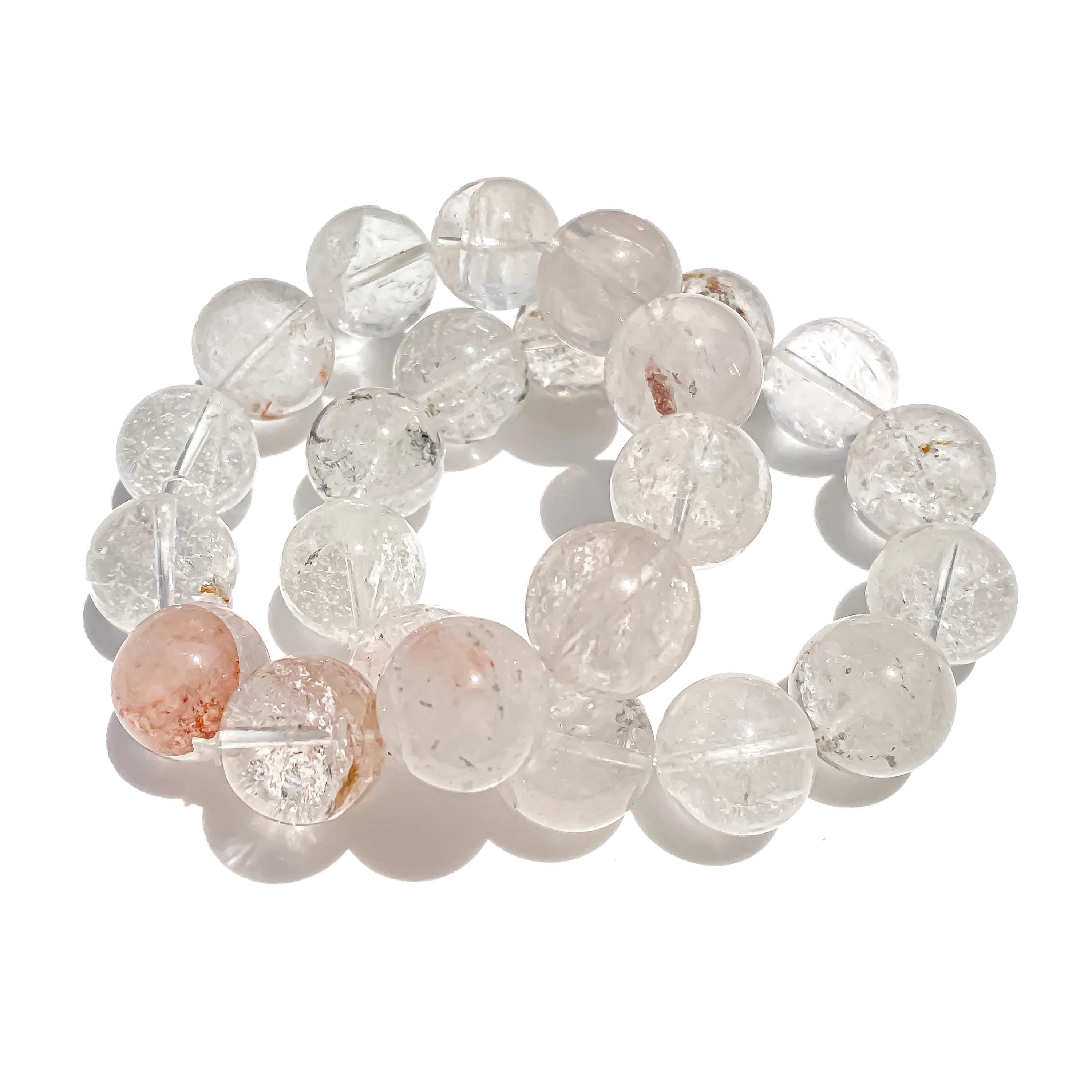 Himalayan White Quartz Bracelet: Rainbow Inclusions, Healing Crystal