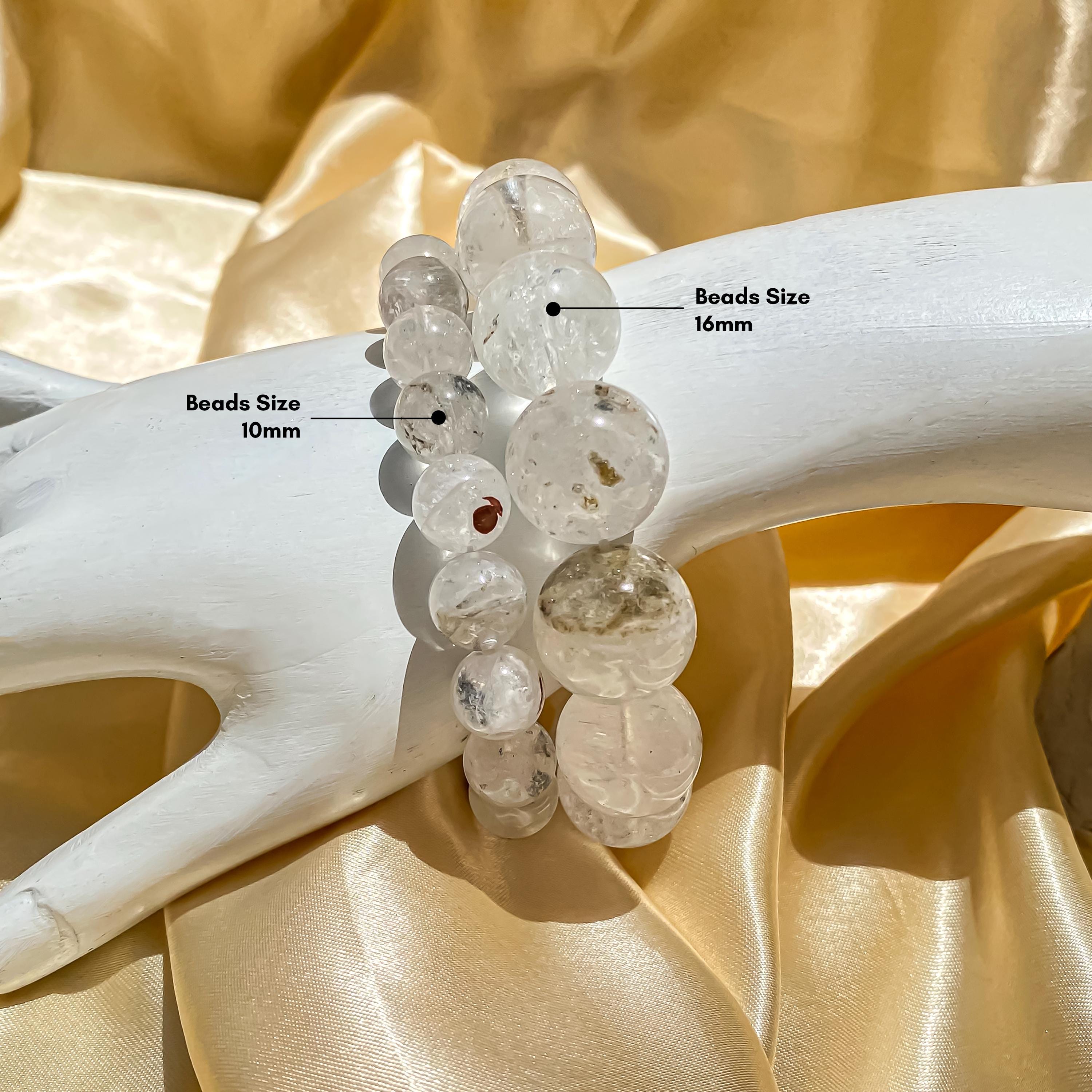 Himalayan White Quartz Bracelet: Rainbow Inclusions, Healing Crystal Jewelry