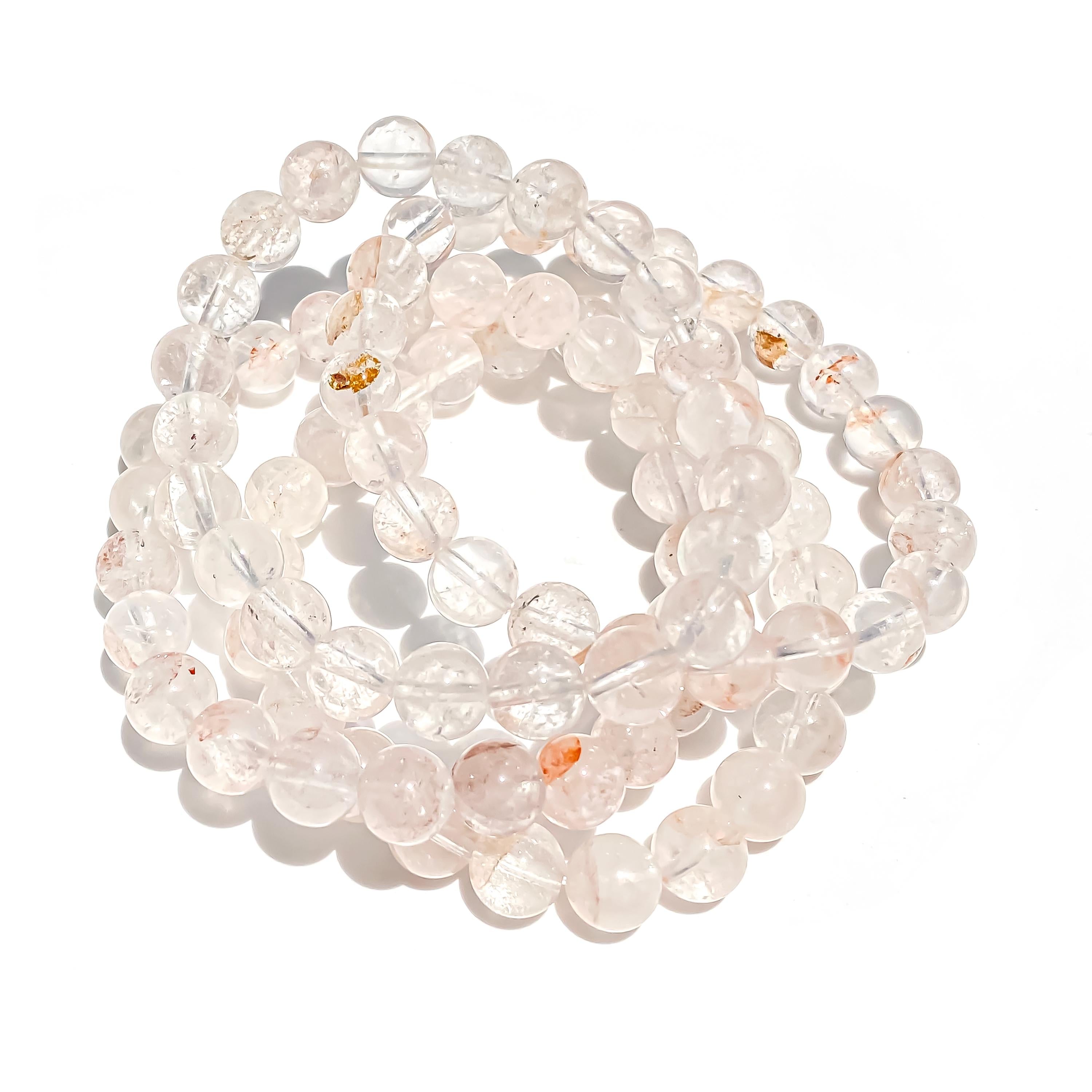 Himalayan White Quartz Bracelet: Rainbow Inclusions, Healing Crystal Energy