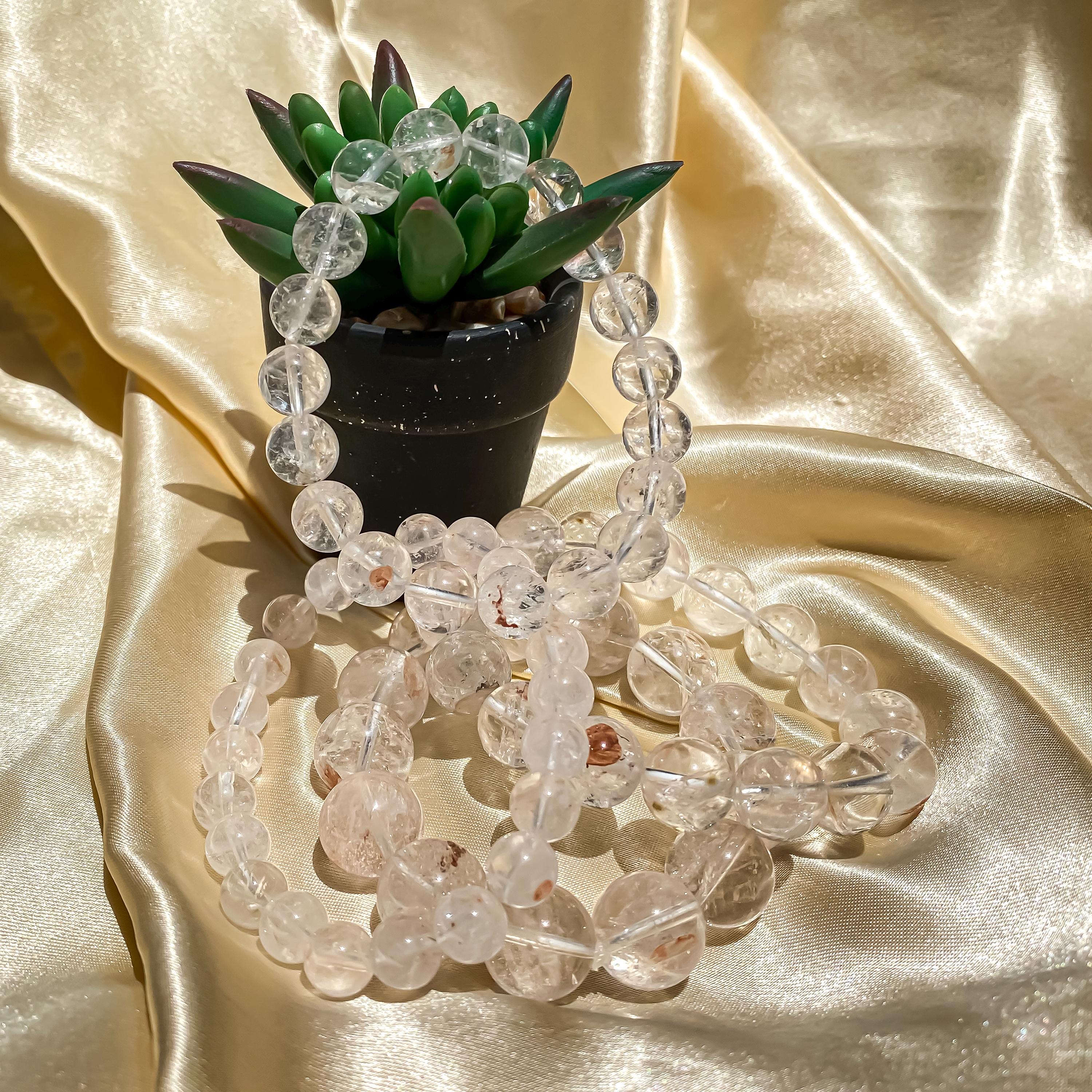 Himalayan White Quartz Bracelet: Rainbow Inclusions, Healing Crystal Energy