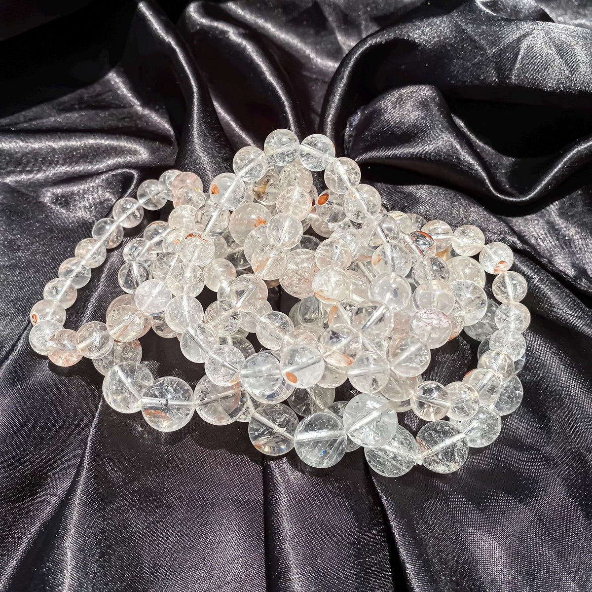 Himalayan White Quartz Bracelet: Rainbow Inclusions, Healing Crystal Energy Quartz Bracelets