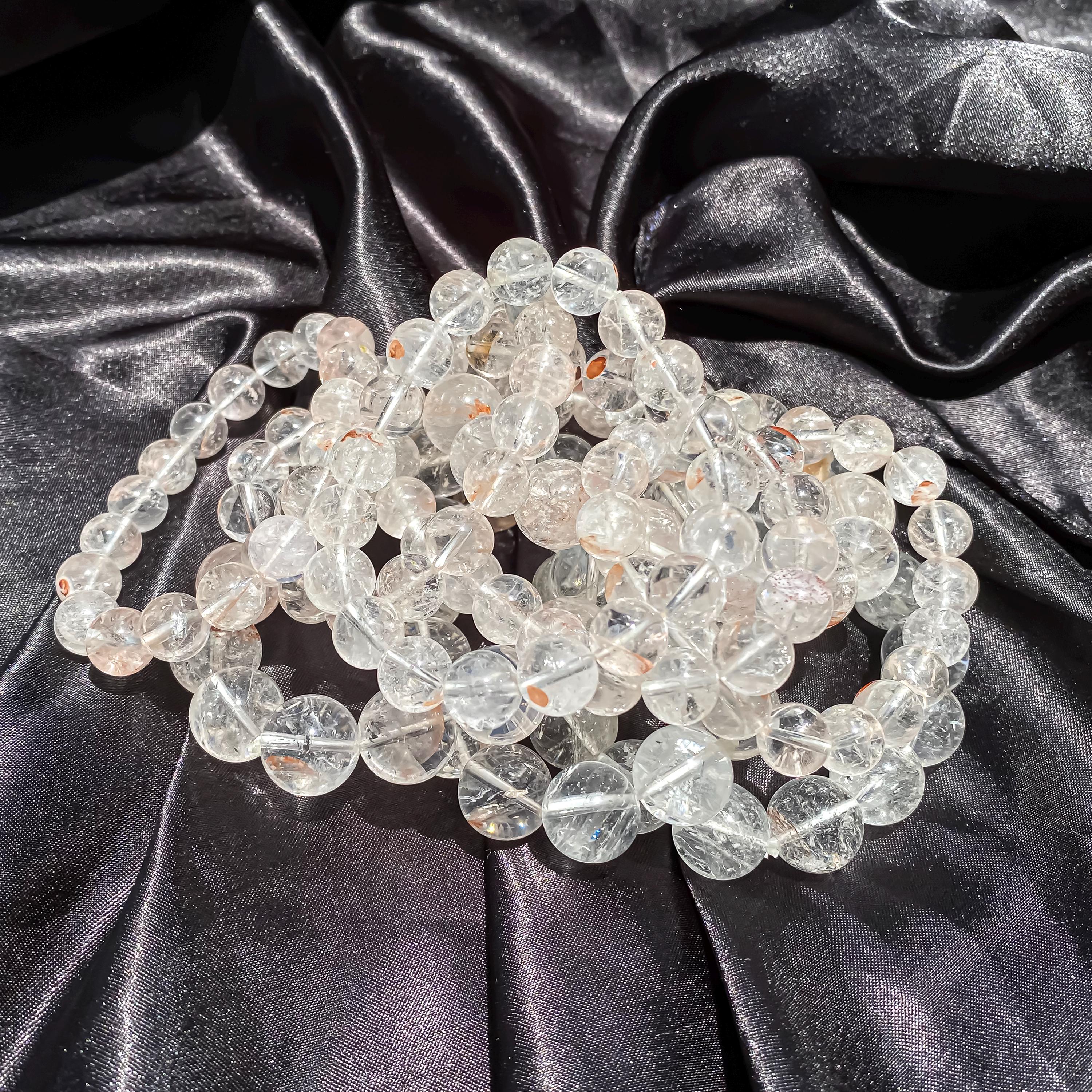 Himalayan White Quartz Bracelet: Rainbow Inclusions, Healing Crystal Energy