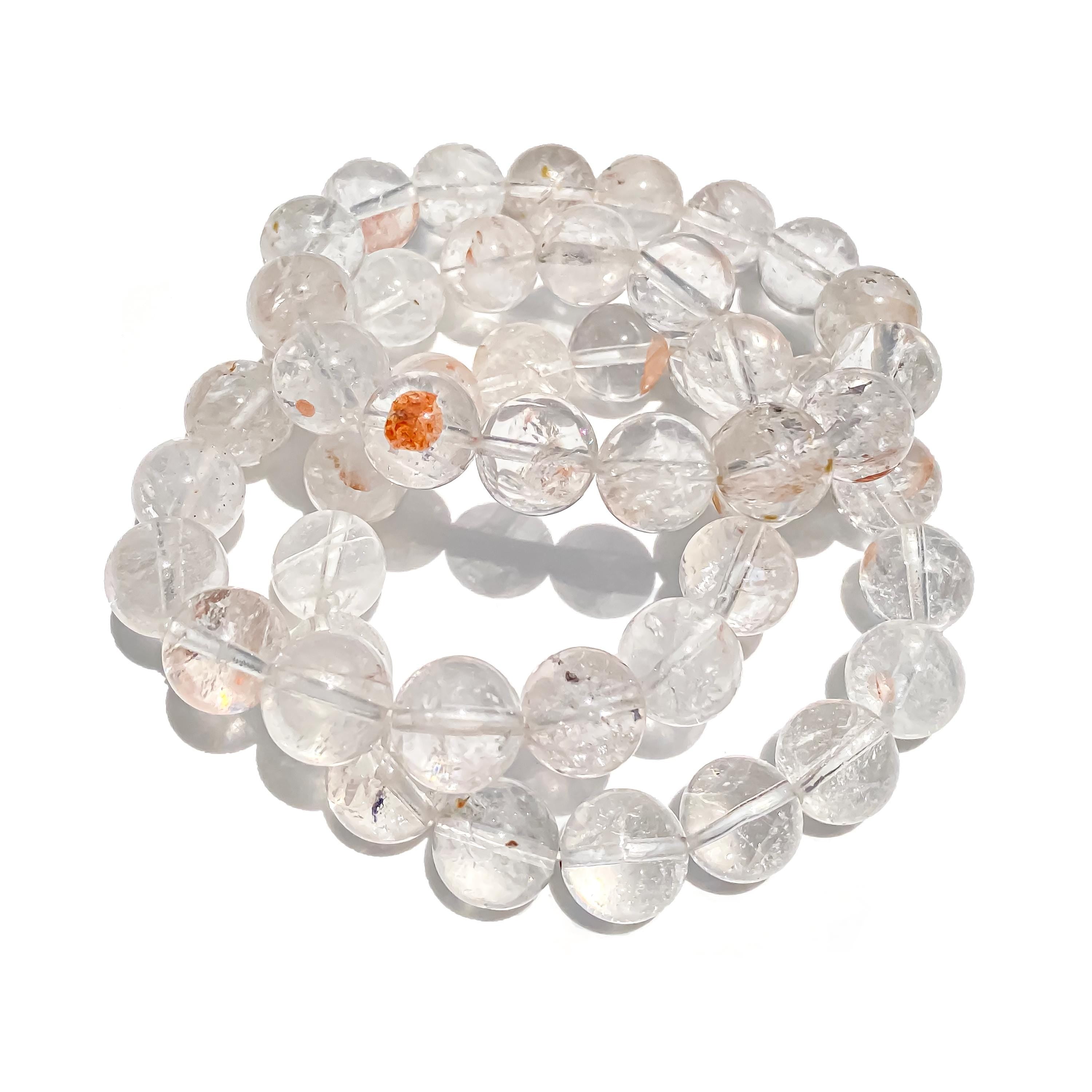 Himalayan White Quartz Bracelet: Rainbow Inclusions, Healing Crystal Energy