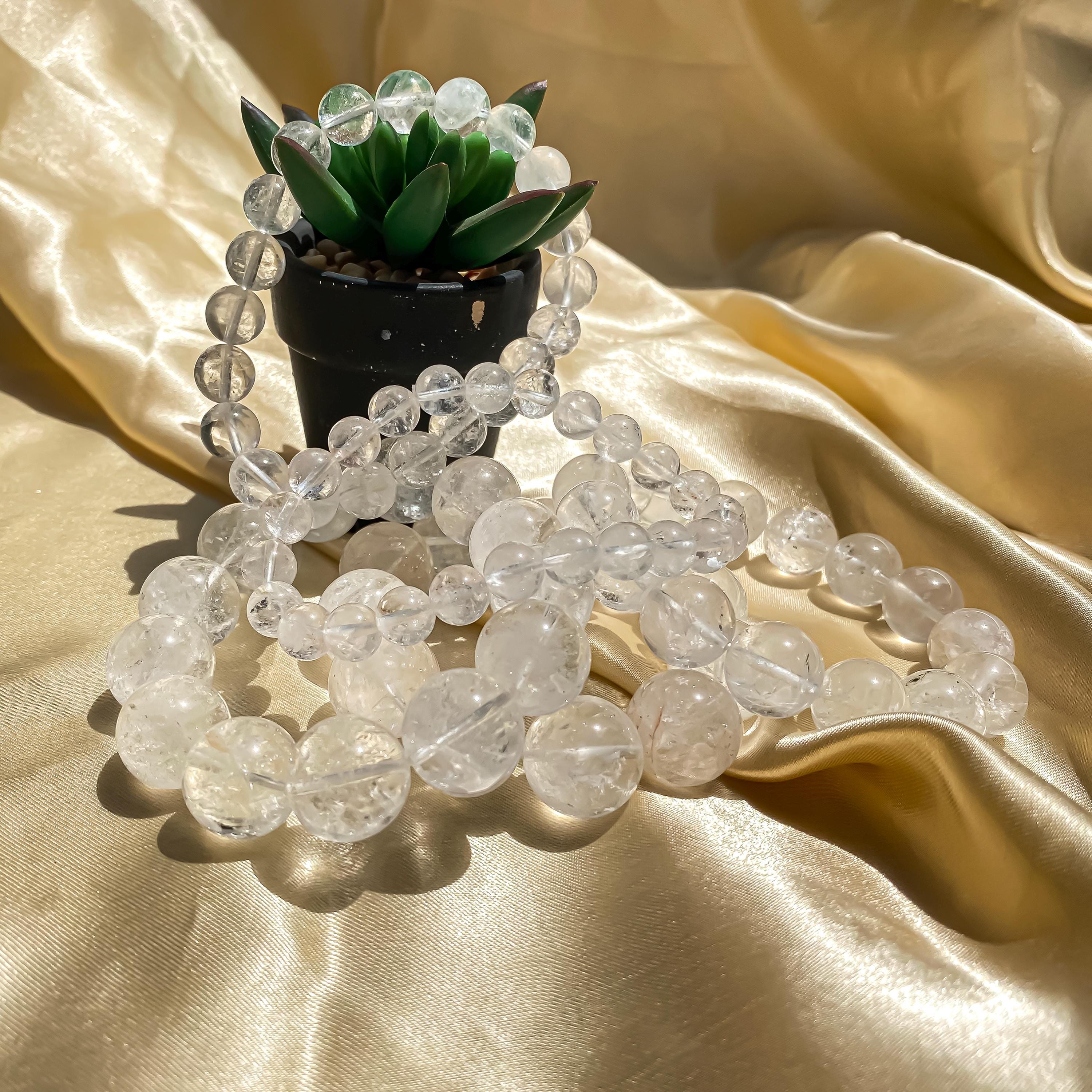 Himalayan White Quartz Bracelet: Rainbow Inclusions, Healing Crystal