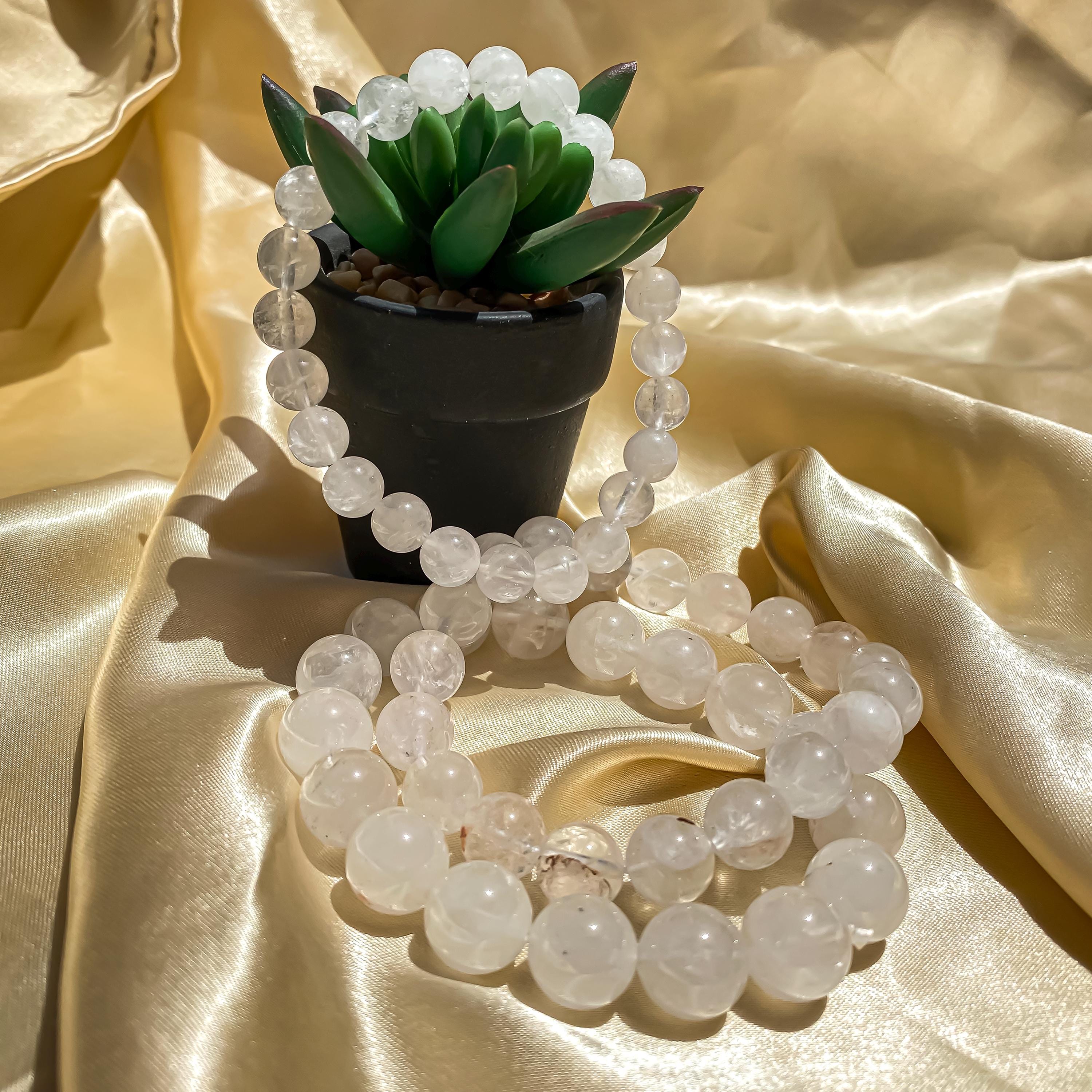 Himalayan White Quartz Bracelet: Rainbow Crystal Boho Jewelry