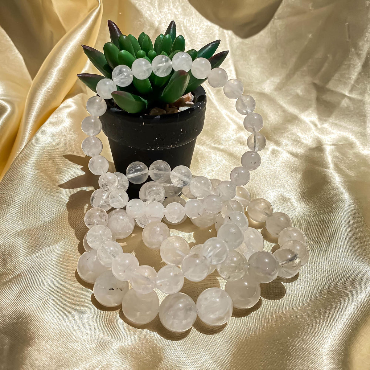 White Quartz Healing Bracelet: Samadhi Crystal, Rainbow Inclusions Quartz Bracelets