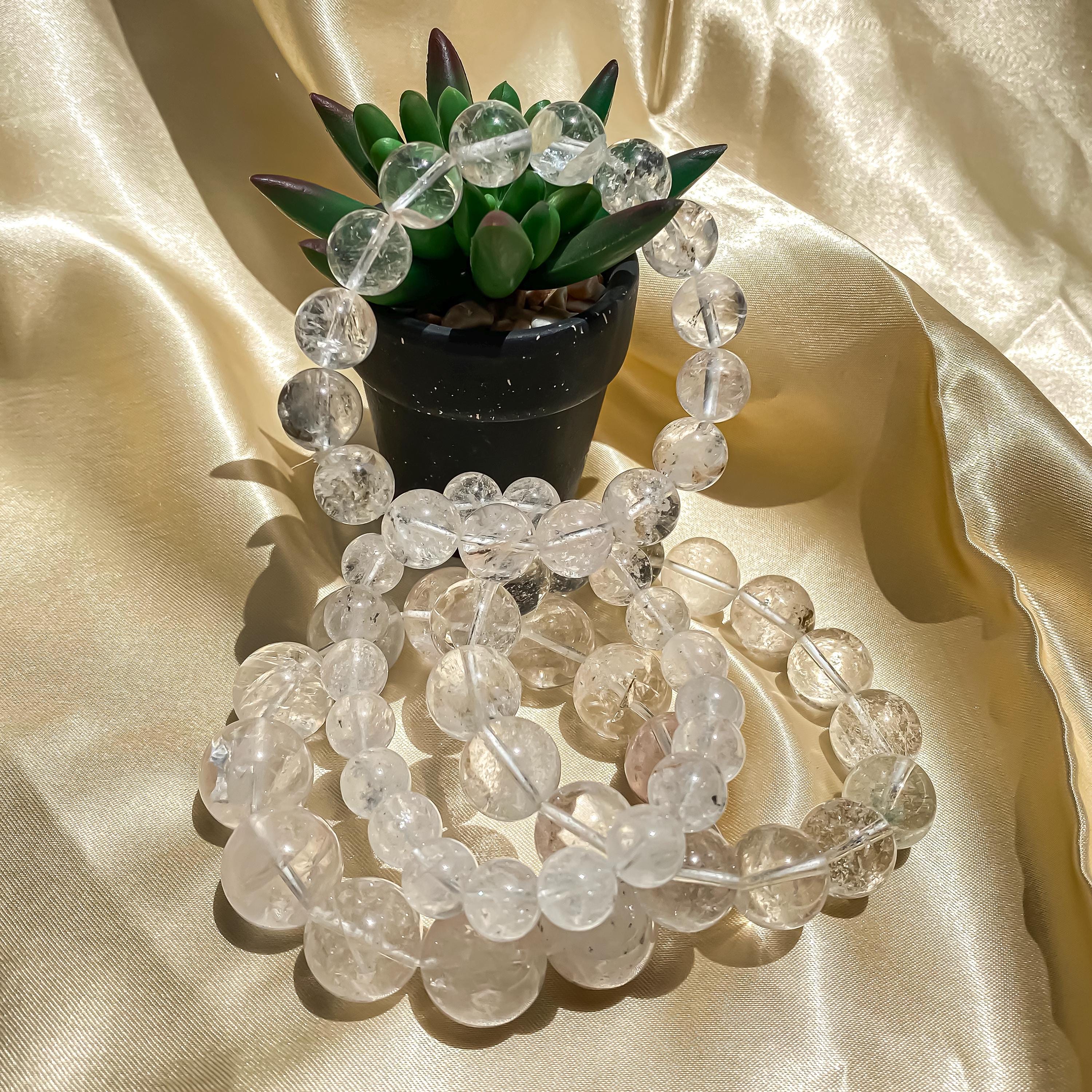 Himalayan White Quartz Bracelet: Rainbow Inclusions, Healing Crystal