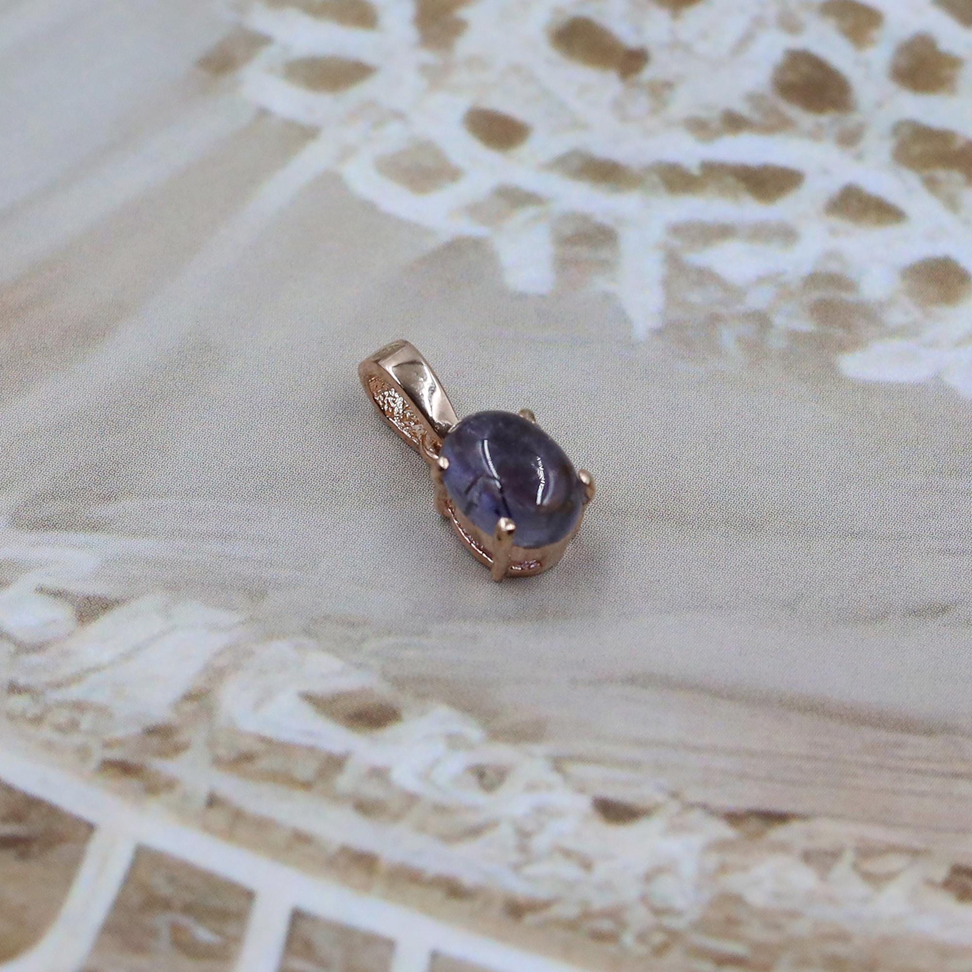 Natural Iolite Pendant: Sterling Silver & Yellow Gold, September Birthstone