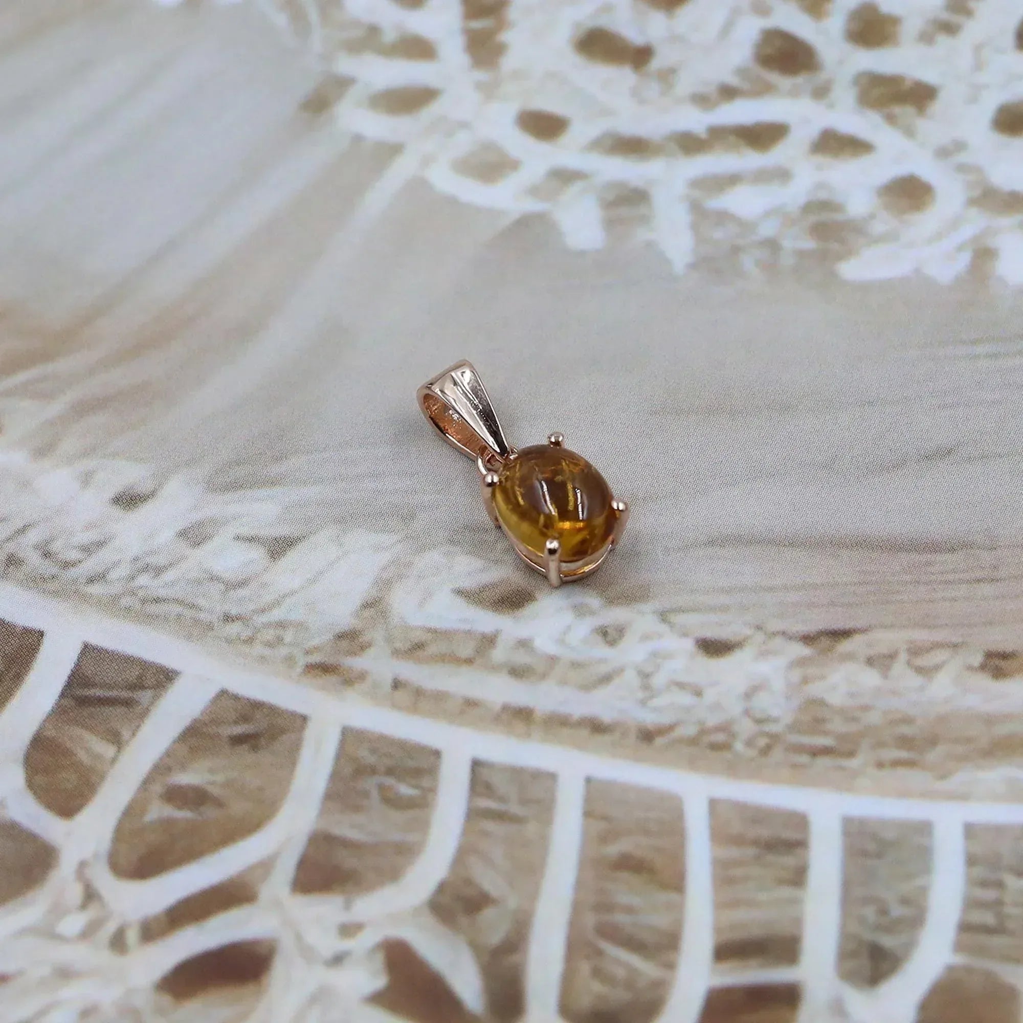 Handmade Natural Citrine Pendant: 925 Silver Oval Cabochon