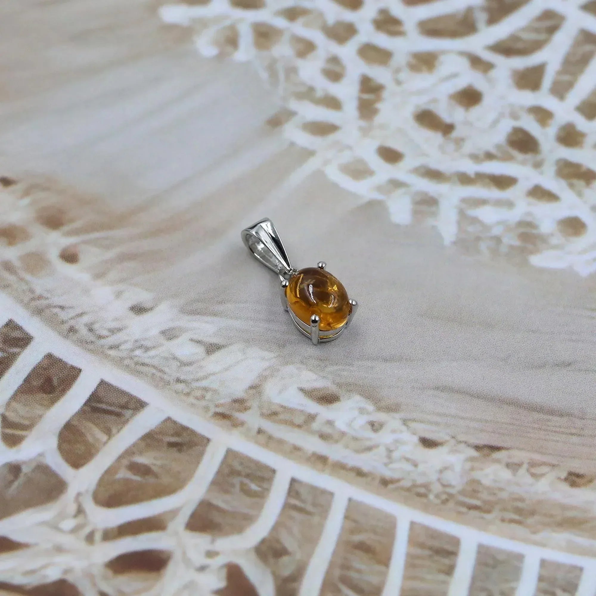 Handmade Natural Citrine Pendant: 925 Silver Oval Cabochon