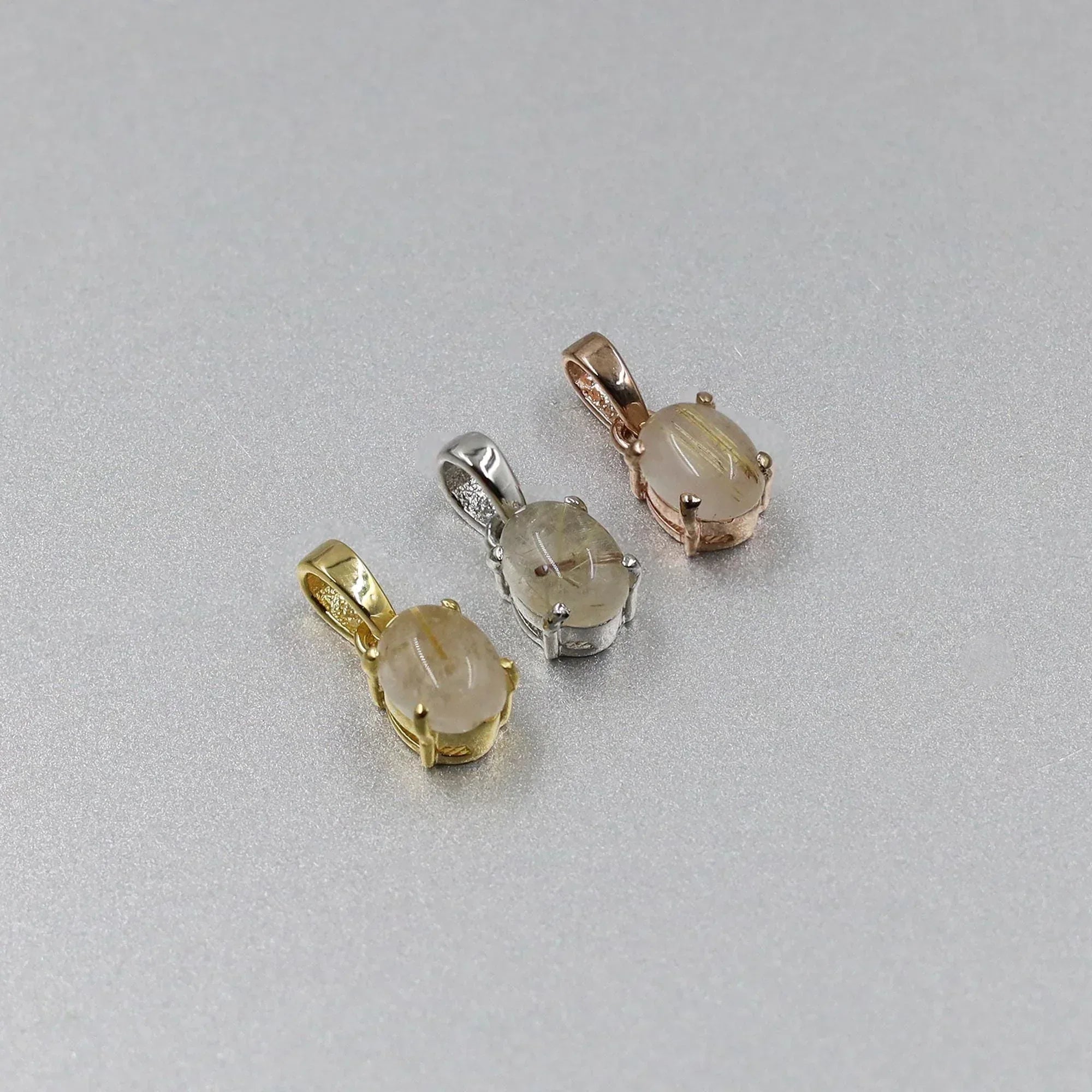 Golden Rutile Quartz 925 Sterling Silver Pendant - Oval Cabochon