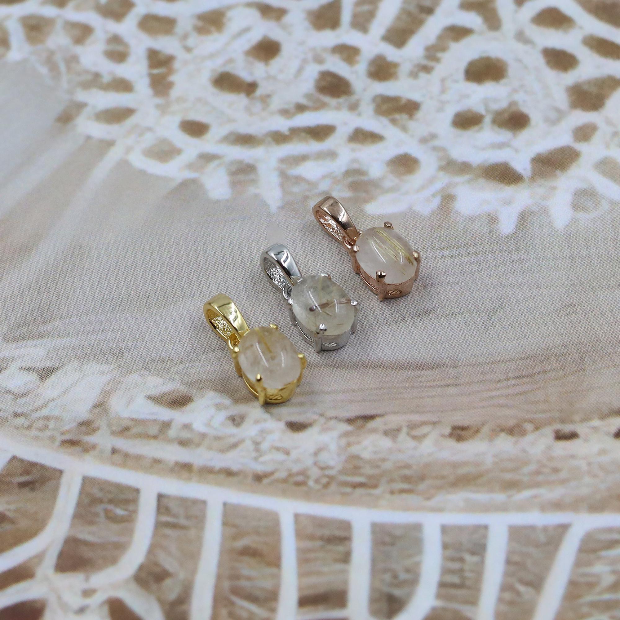 Golden Rutile Quartz 925 Sterling Silver Pendant - Oval Cabochon