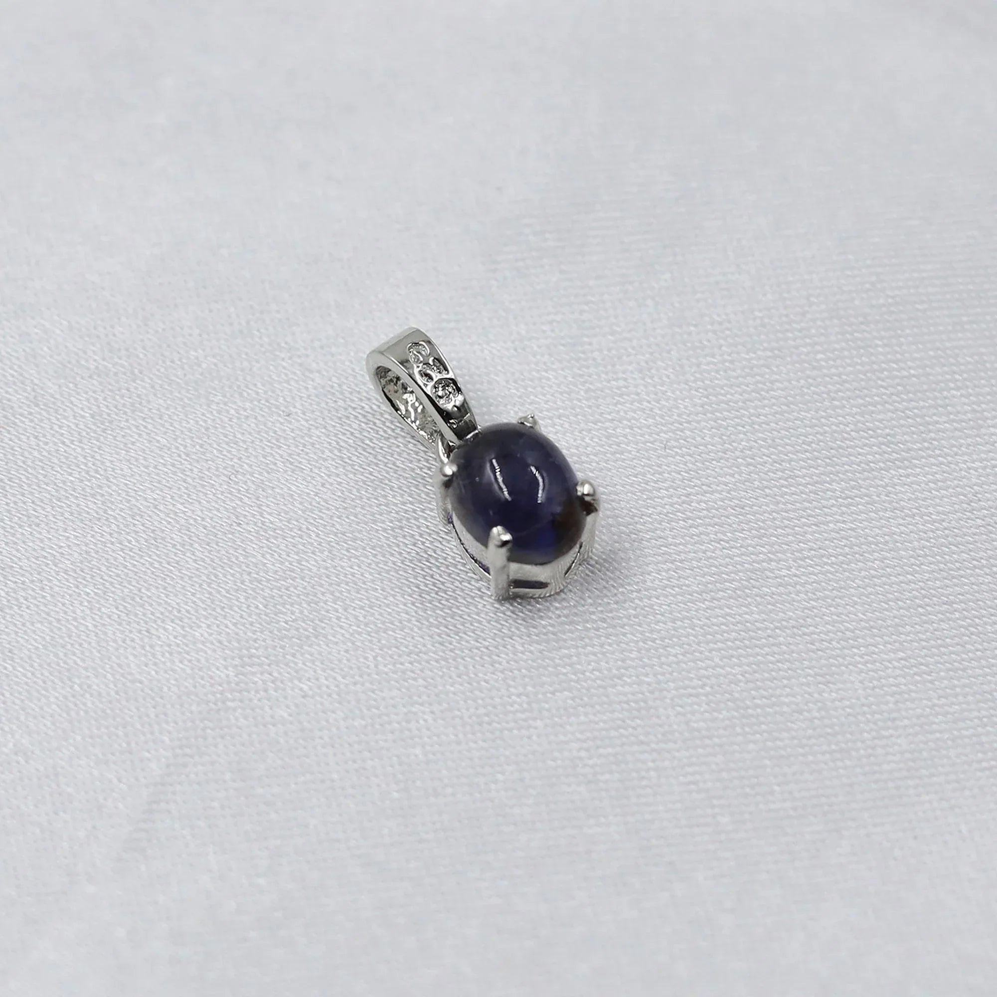 Handmade Iolite Pendant Necklace: 925 Silver Cabochon Jewelry