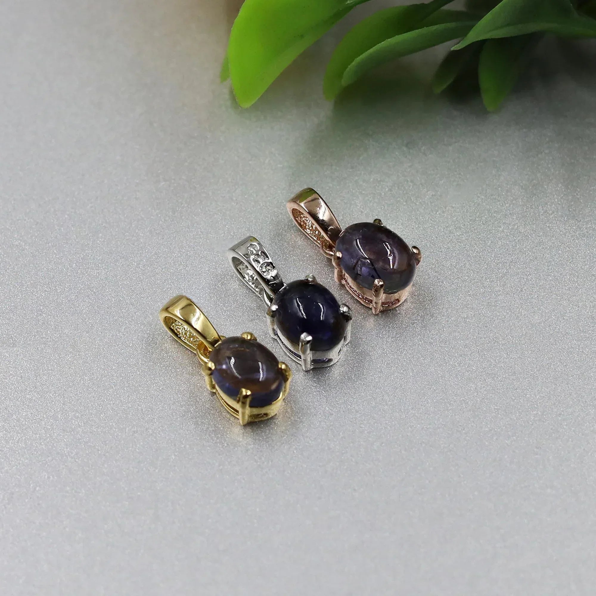 Handmade Iolite Pendant Necklace: 925 Silver Cabochon Jewelry