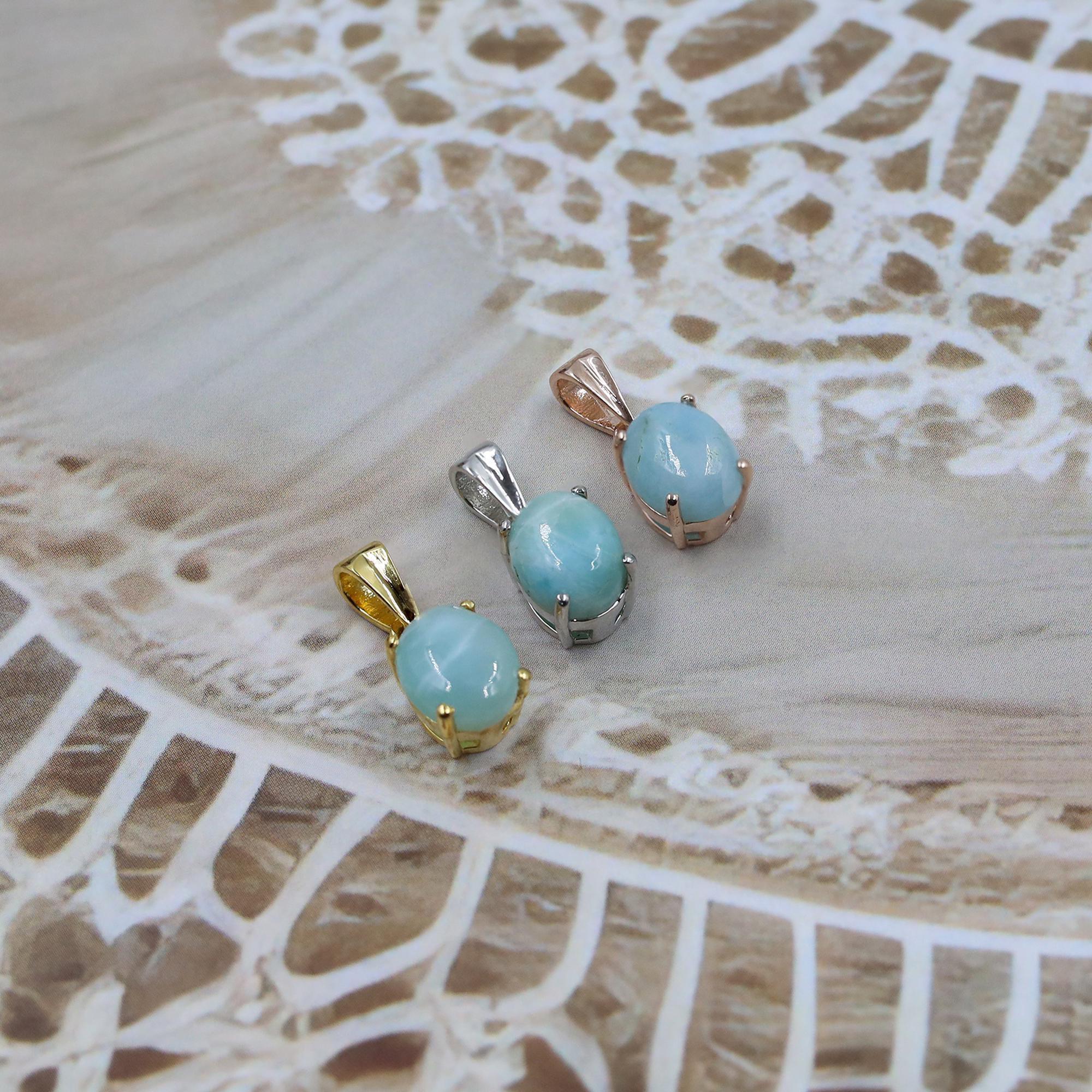 Handcrafted Larimar Pendant: Oval Cabochon, 925 Silver Necklace