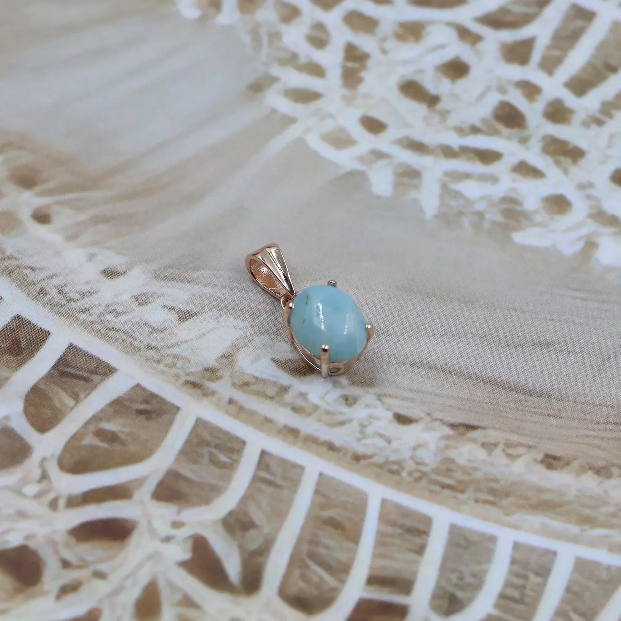 Handcrafted Larimar Pendant: Oval Cabochon, 925 Silver Necklace