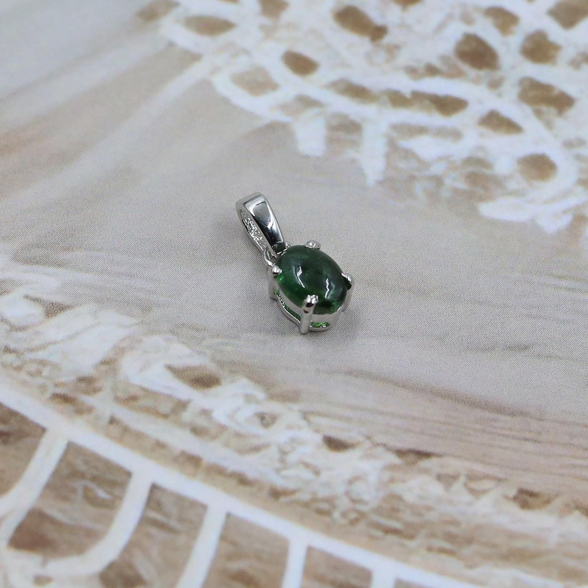 Dainty Tourmaline Pendant: 925 Silver Oval Gemstone Jewelry