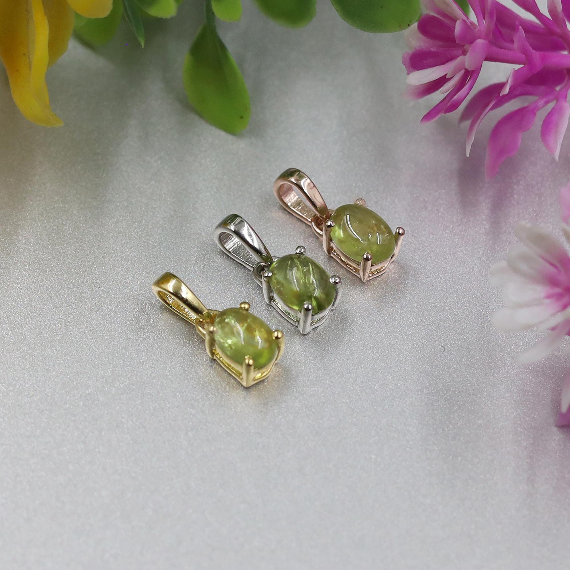 Natural Peridot Pendant: Oval Green Gemstone, Sterling Silver Necklace