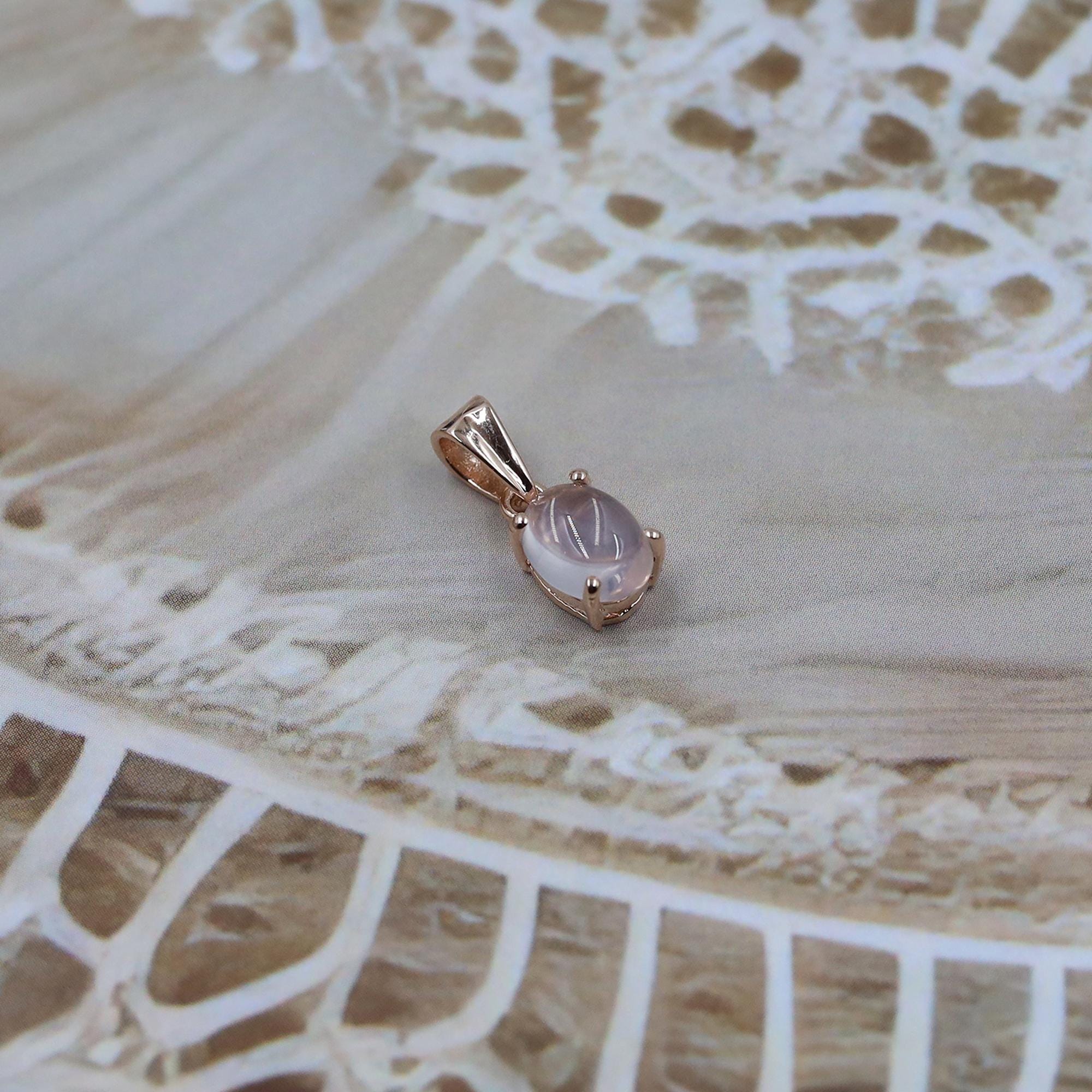 Vintage Rose Quartz Cabochon Pendant: 925 Sterling Silver, Bohemian Jewelry