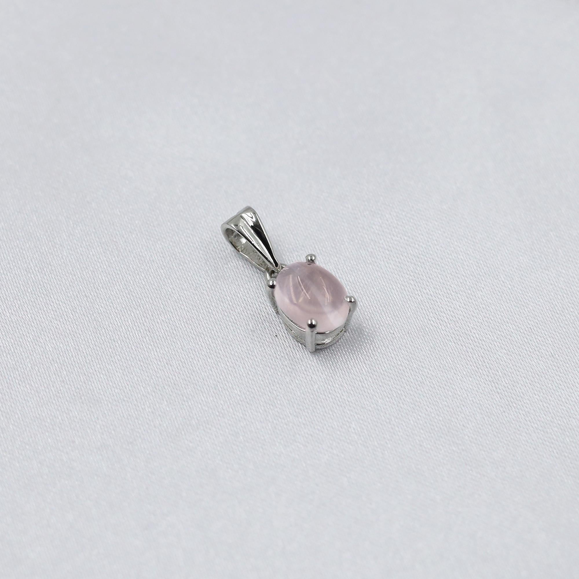 Vintage Rose Quartz Cabochon Pendant: 925 Sterling Silver, Bohemian Jewelry