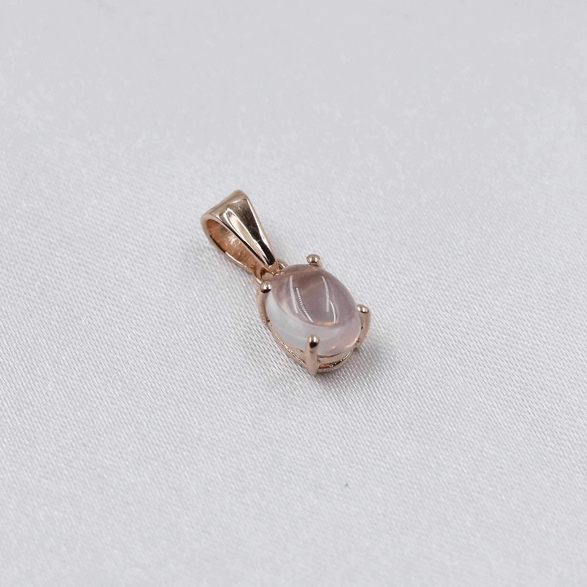 Vintage Rose Quartz Cabochon Pendant: 925 Sterling Silver, Bohemian Jewelry