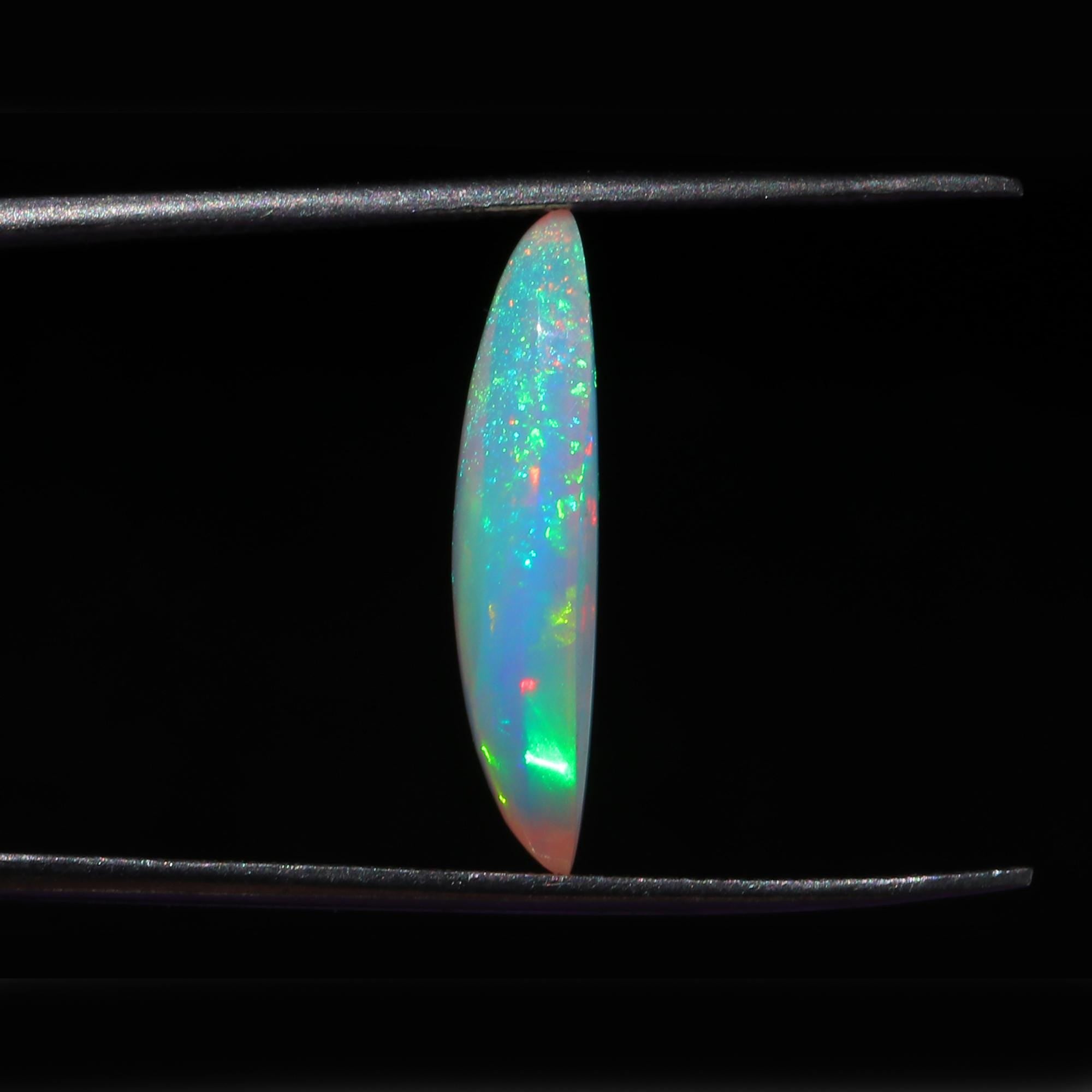 White Ethiopian Opal Gemstone: Marquise Fire Opal Cabochon, 2.45 Carat