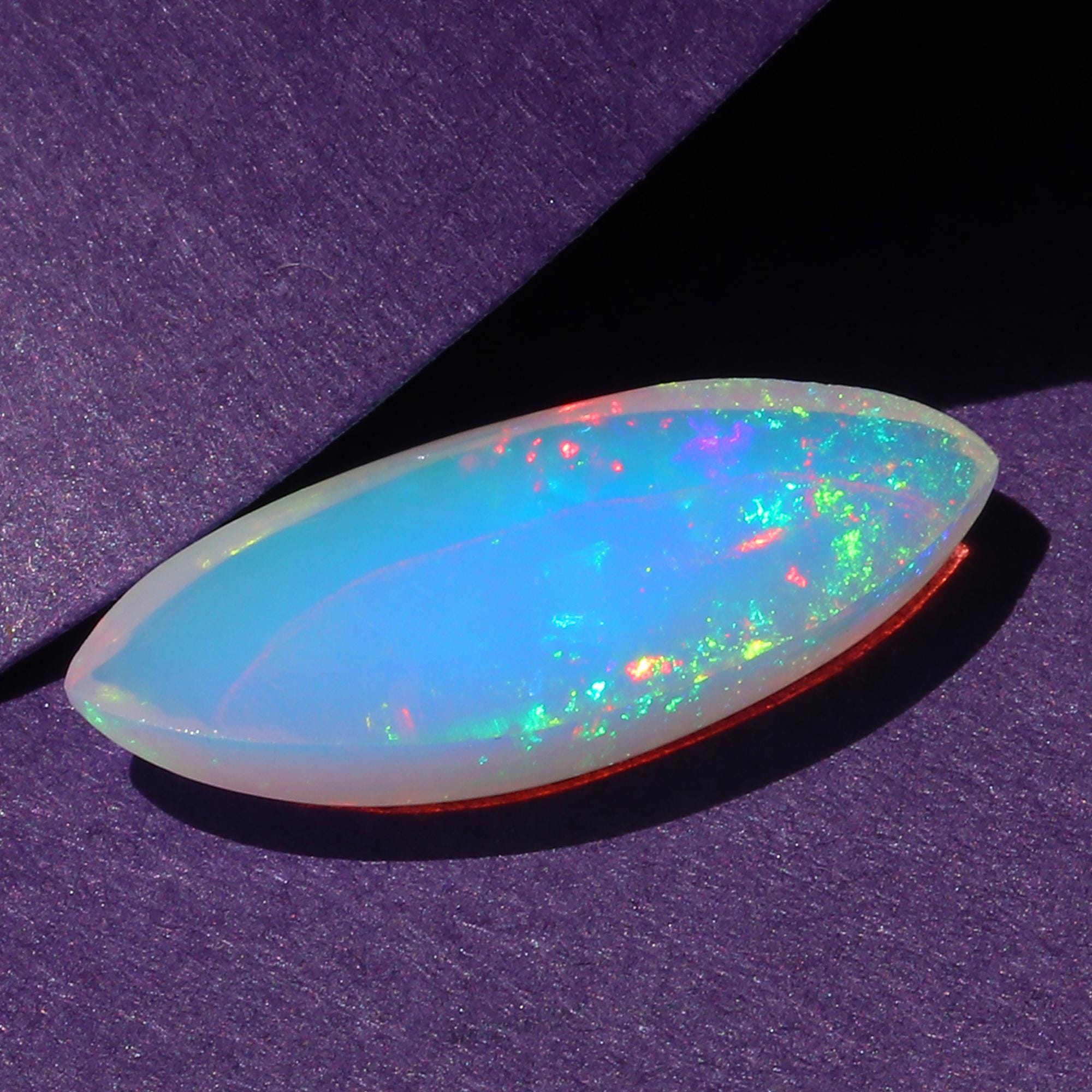 White Ethiopian Opal Gemstone: Marquise Fire Opal Cabochon, 2.45 Carat