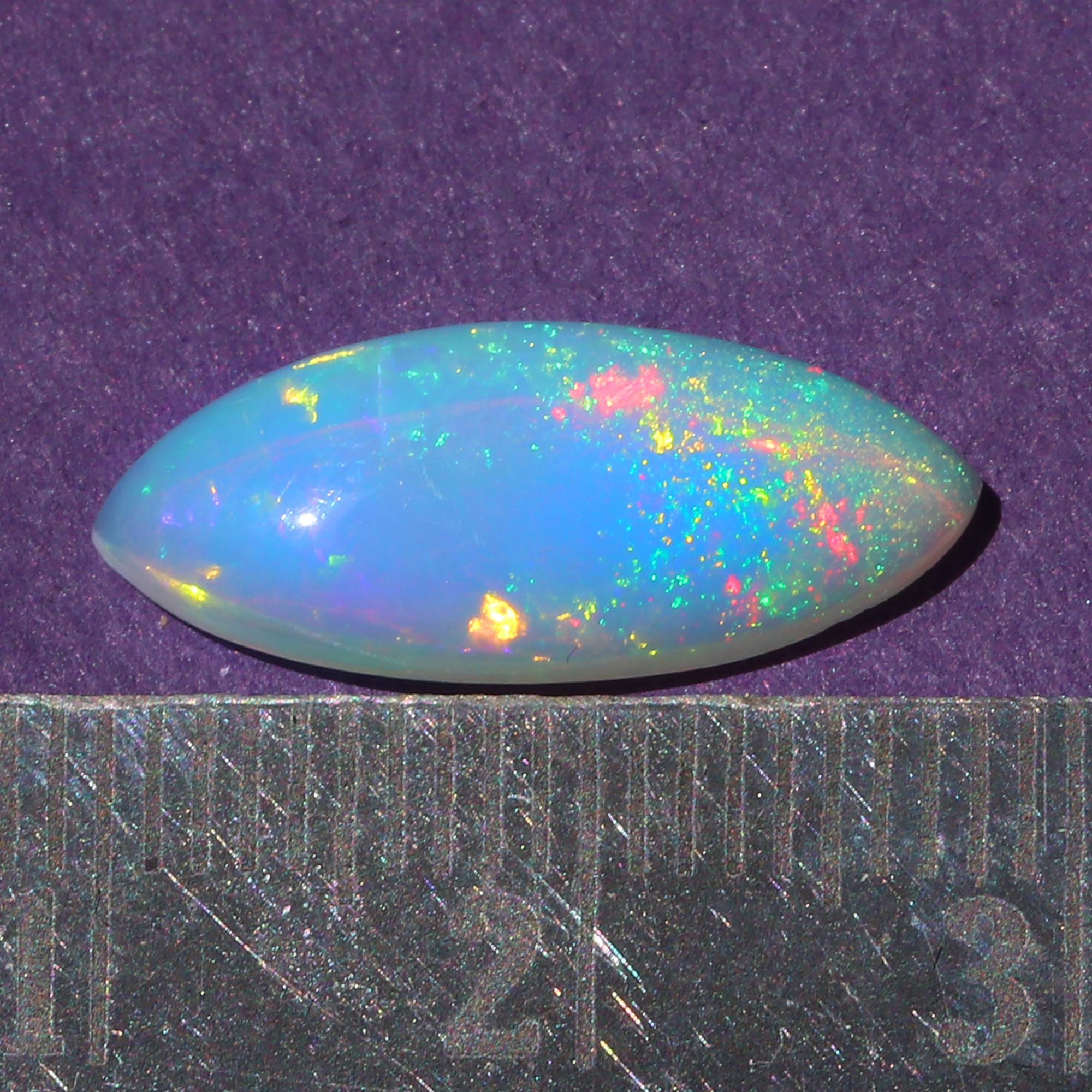 White Ethiopian Opal Gemstone: Marquise Fire Opal Cabochon, 2.45 Carat