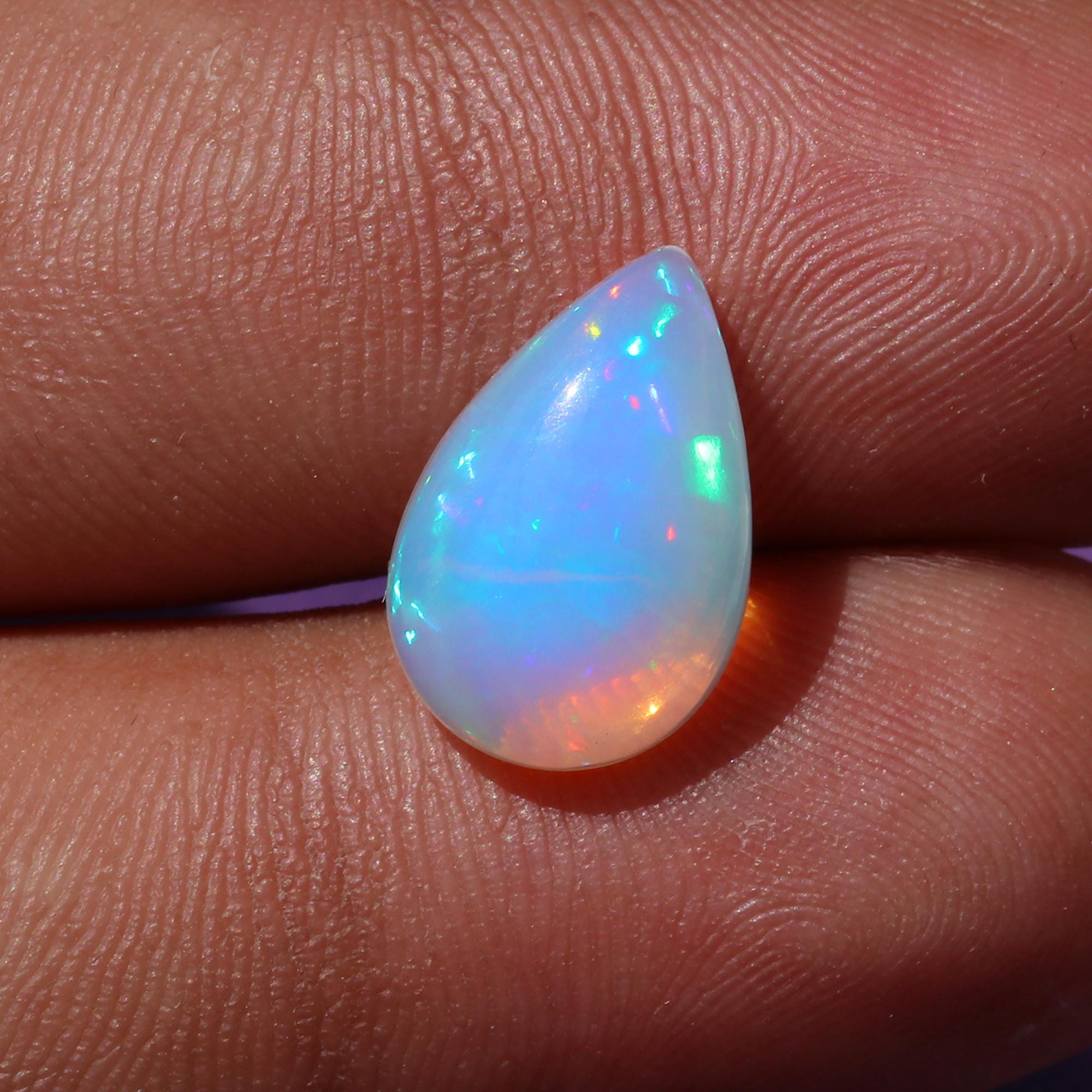 3.20 Carat Pear Welo Opal Cabochon: White Ethiopian Gemstone